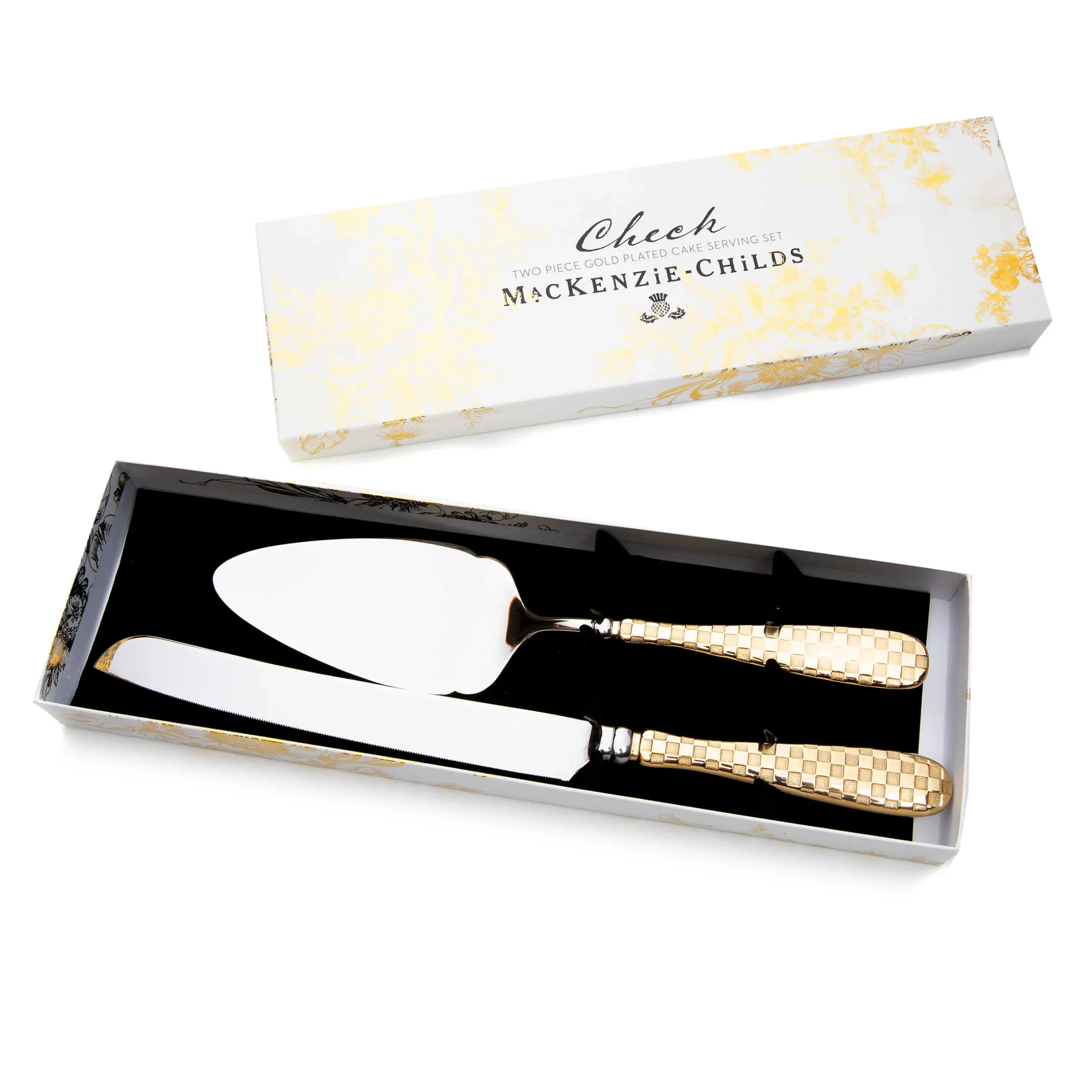 Discount MacKenzie-Childs Gold Check Cake Serving Set