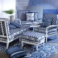 Outlet MacKenzie-Childs Indigo Villa Outdoor Ottoman