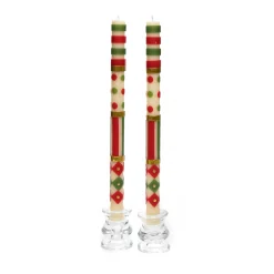 Clearance MacKenzie-Childs Jester Dinner Candles - Red, Green, & Gold - Set Of 2