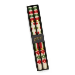 Clearance MacKenzie-Childs Jester Dinner Candles - Red, Green, & Gold - Set Of 2