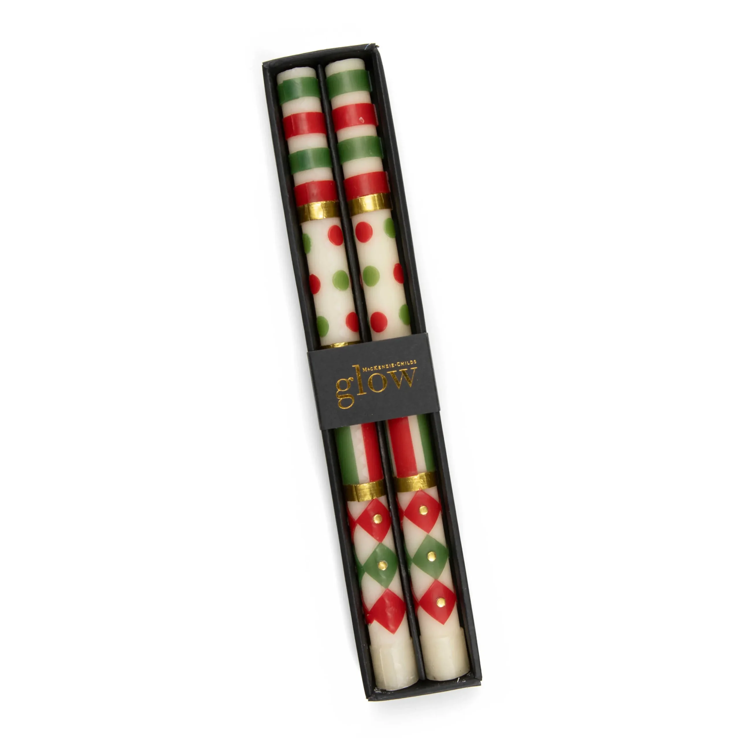 Clearance MacKenzie-Childs Jester Dinner Candles - Red, Green, & Gold - Set Of 2