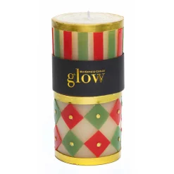 Clearance MacKenzie-Childs Jester Pillar Candle - Red, Green, & Gold - 6"