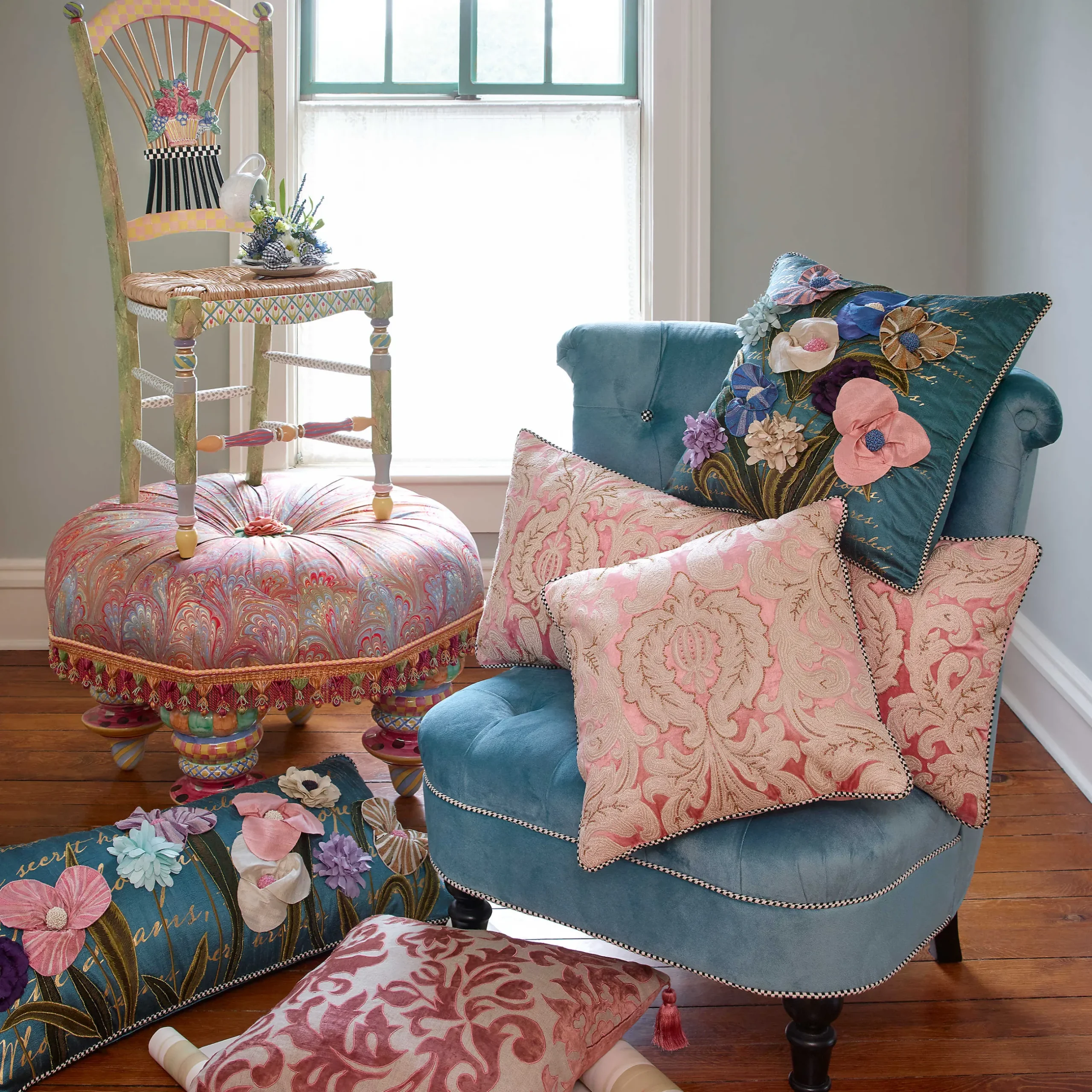 Sale MacKenzie-Childs Light Flower Basket Side Chair