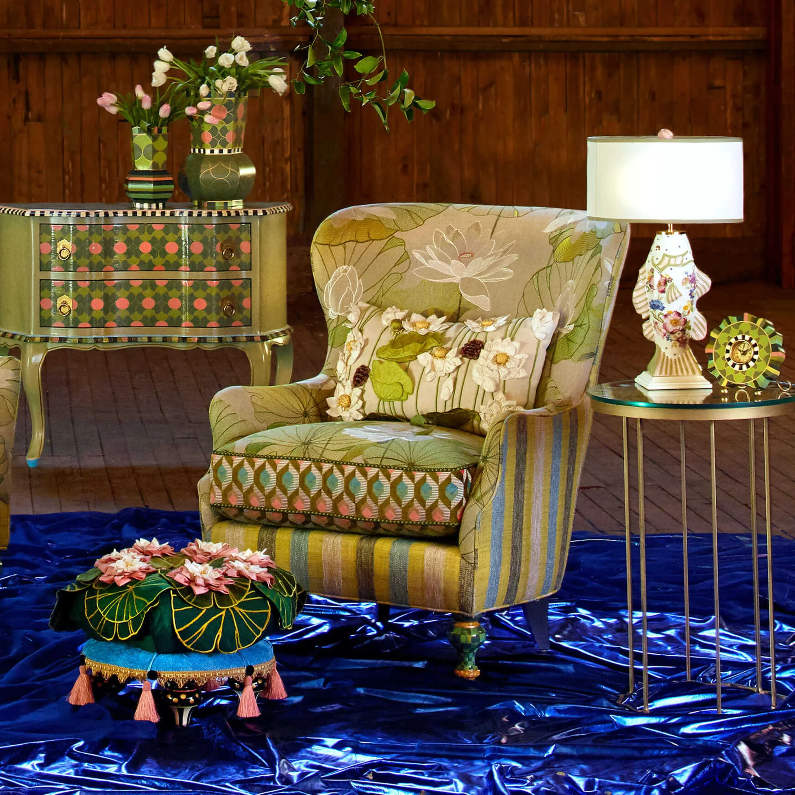 Clearance MacKenzie-Childs Lily Pond Footstool