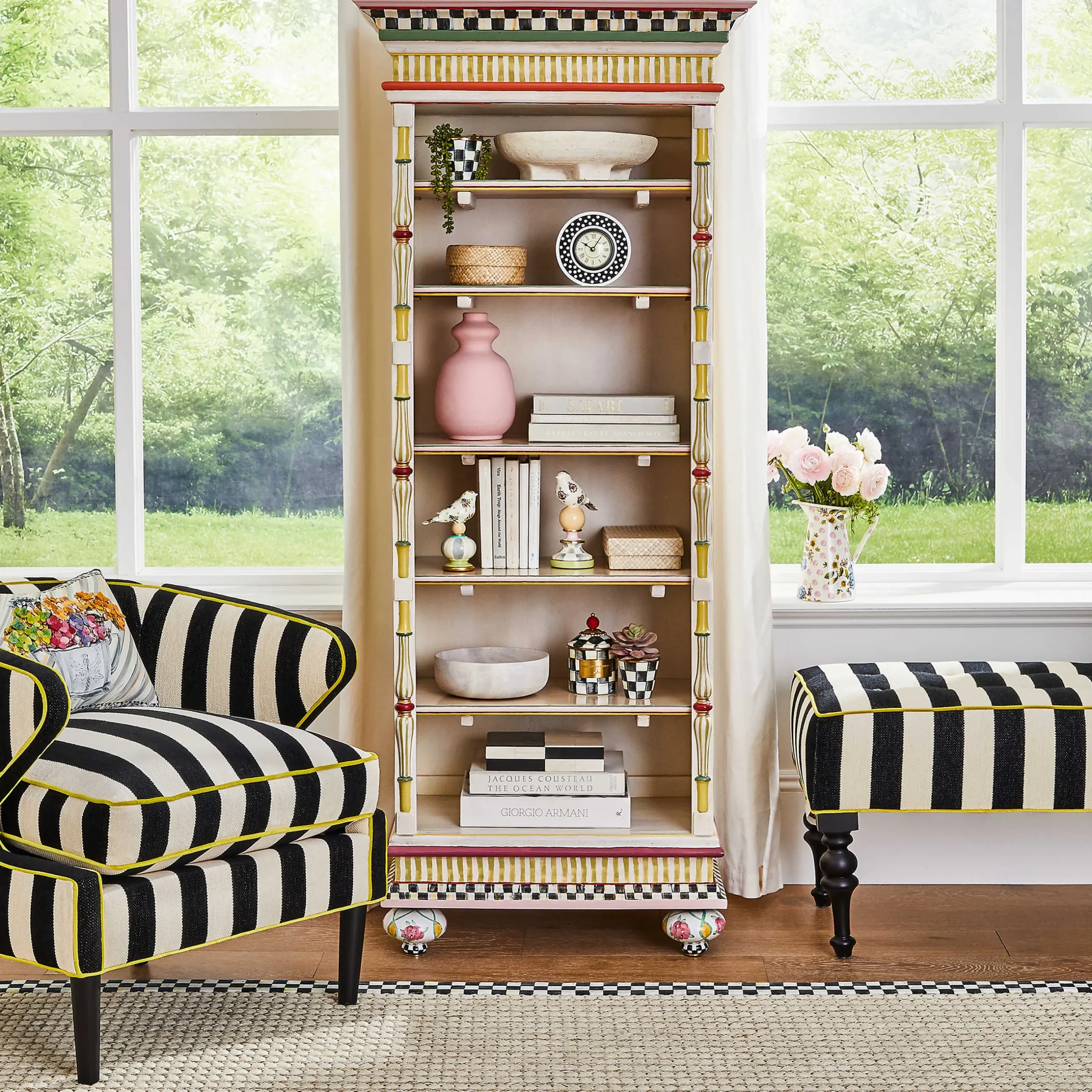 Best MacKenzie-Childs Marquee Bench - Chenille Black Stripe