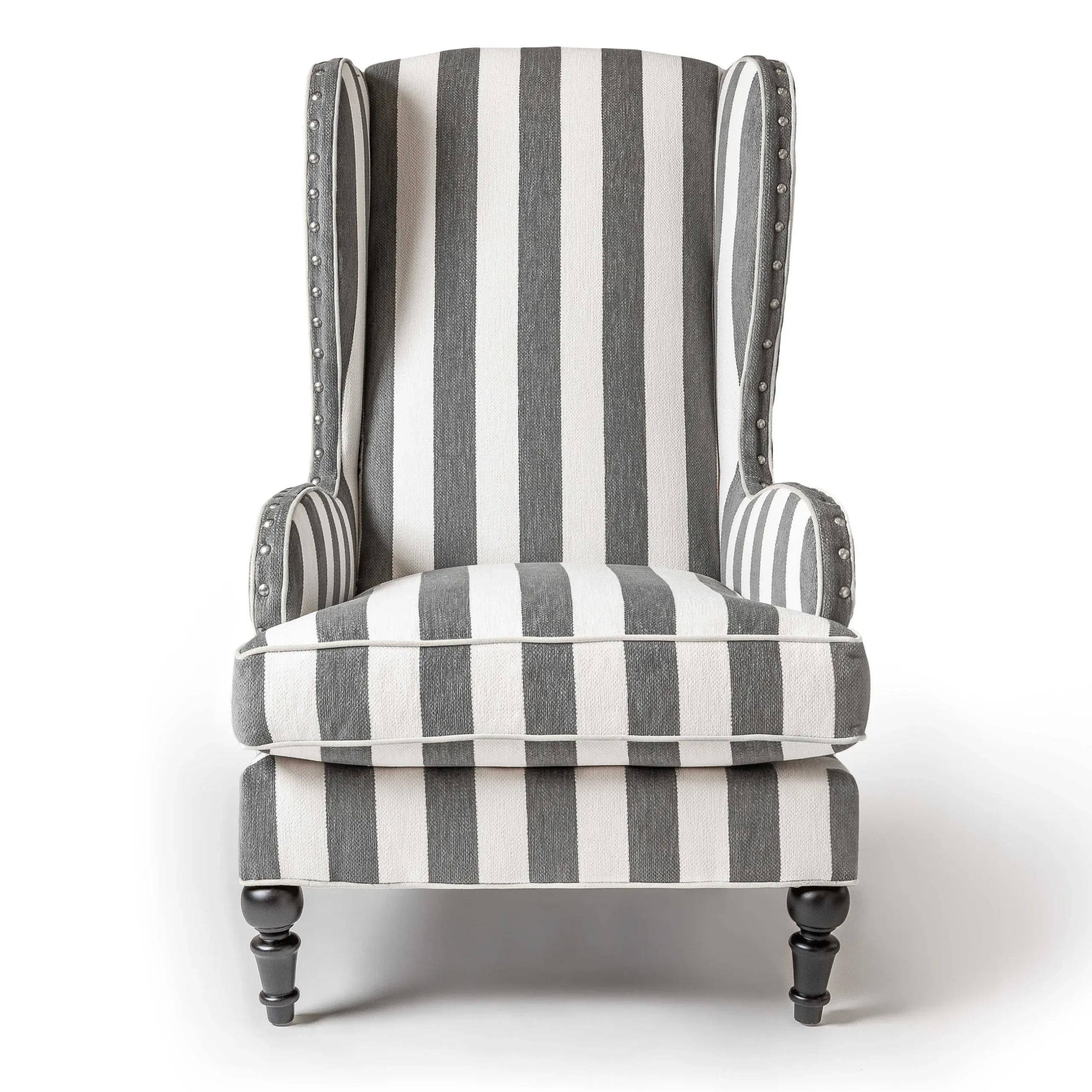 New MacKenzie-Childs Marquee Wing Chair - Chenille Grey Stripe