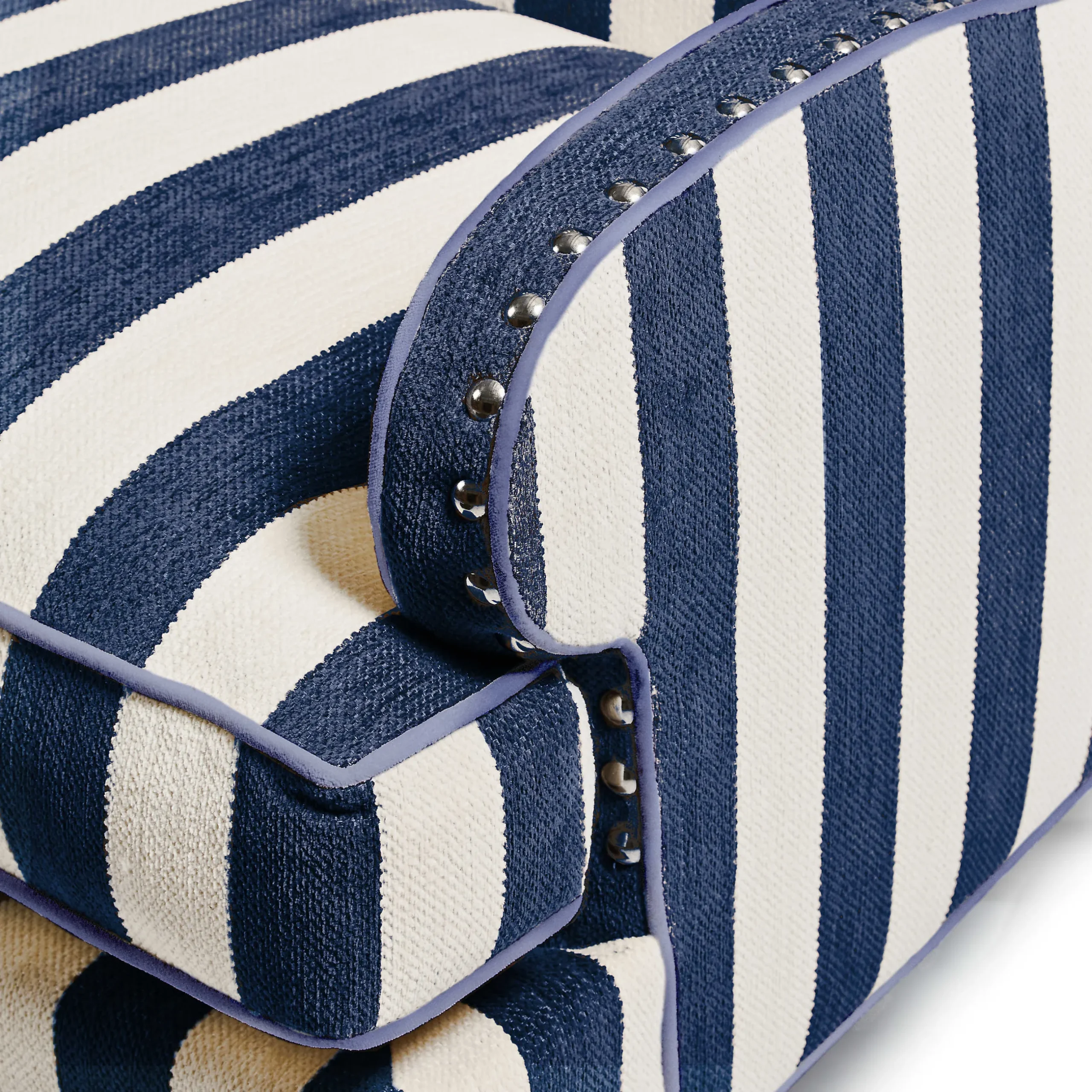 MacKenzie-Childs Marquee Wing Chair - Chenille Navy Stripe