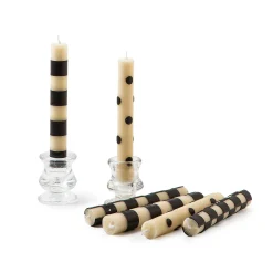 Clearance MacKenzie-Childs Mini Dinner Candles - Black & Ivory - Set Of 6