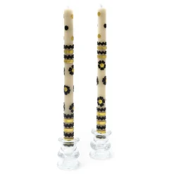 Best MacKenzie-Childs Mod Flower Dinner Candles - Black & Gold Rick Rack - Set Of 2