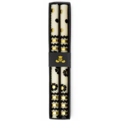 Best MacKenzie-Childs Mod Flower Dinner Candles - Black & Gold Rick Rack - Set Of 2