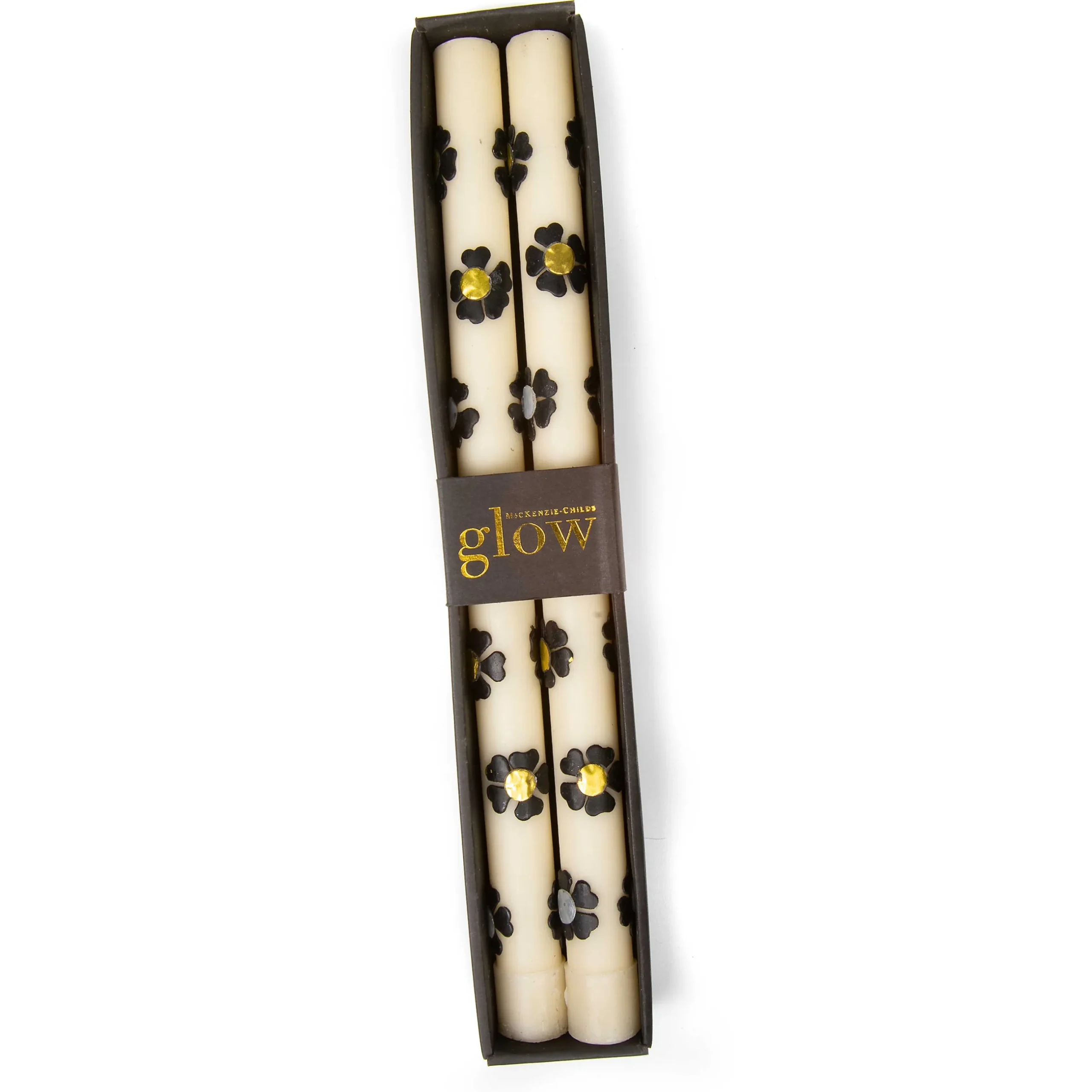 New MacKenzie-Childs Mod Flower Dinner Candles – Silver & Gold – Set Of 2