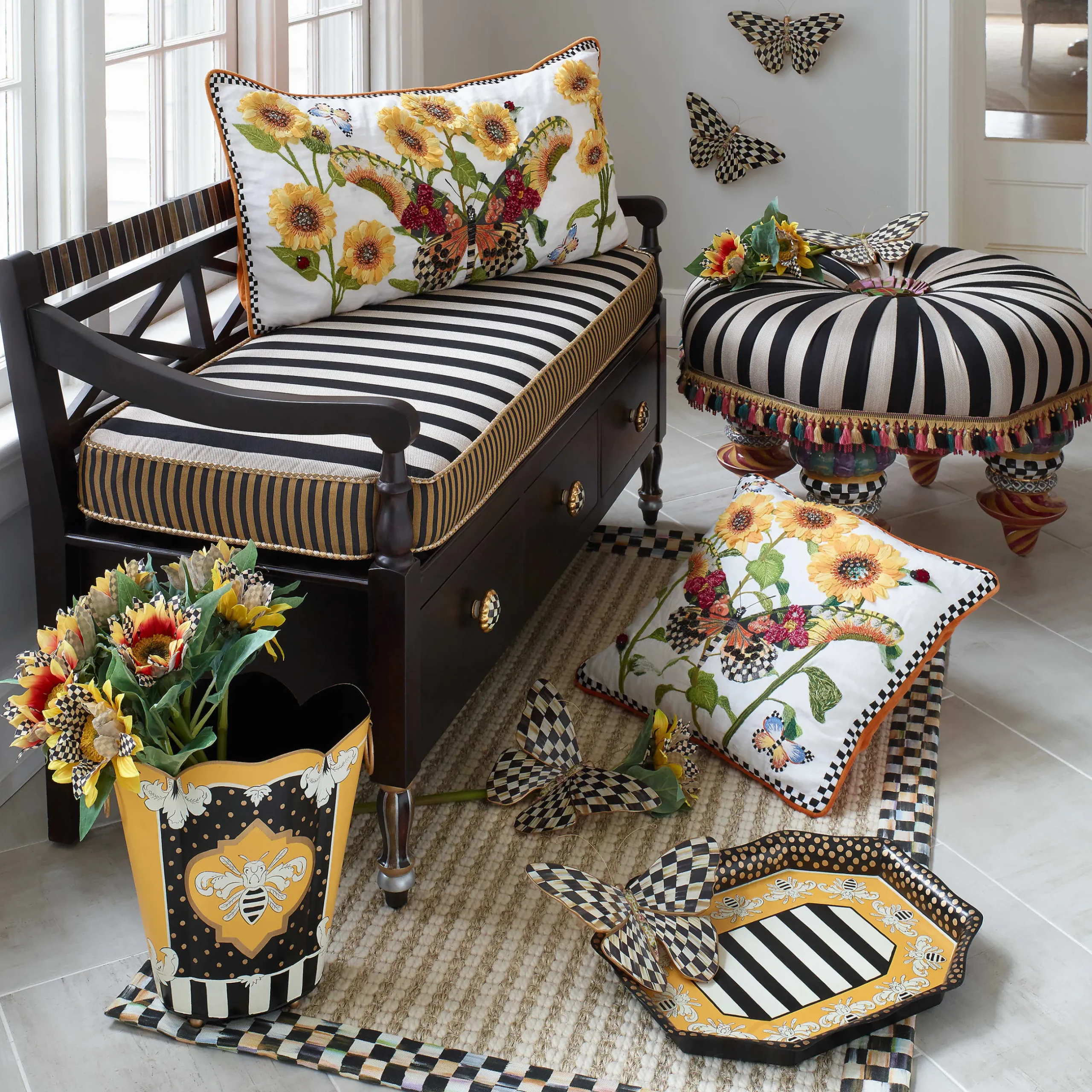 Best MacKenzie-Childs Monarch Butterfly Lumbar Pillow - White