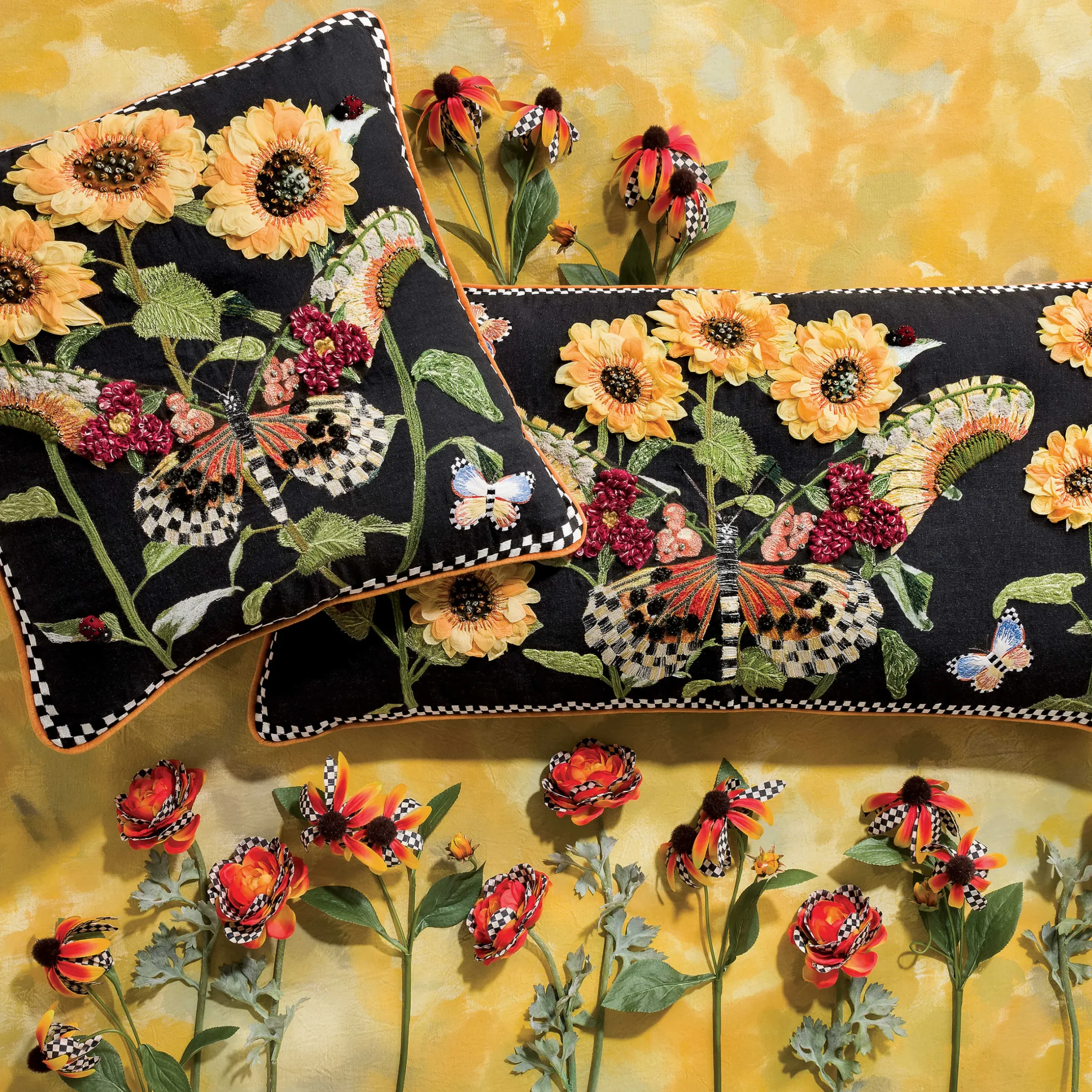 Hot MacKenzie-Childs Monarch Butterfly Square Pillow - Black