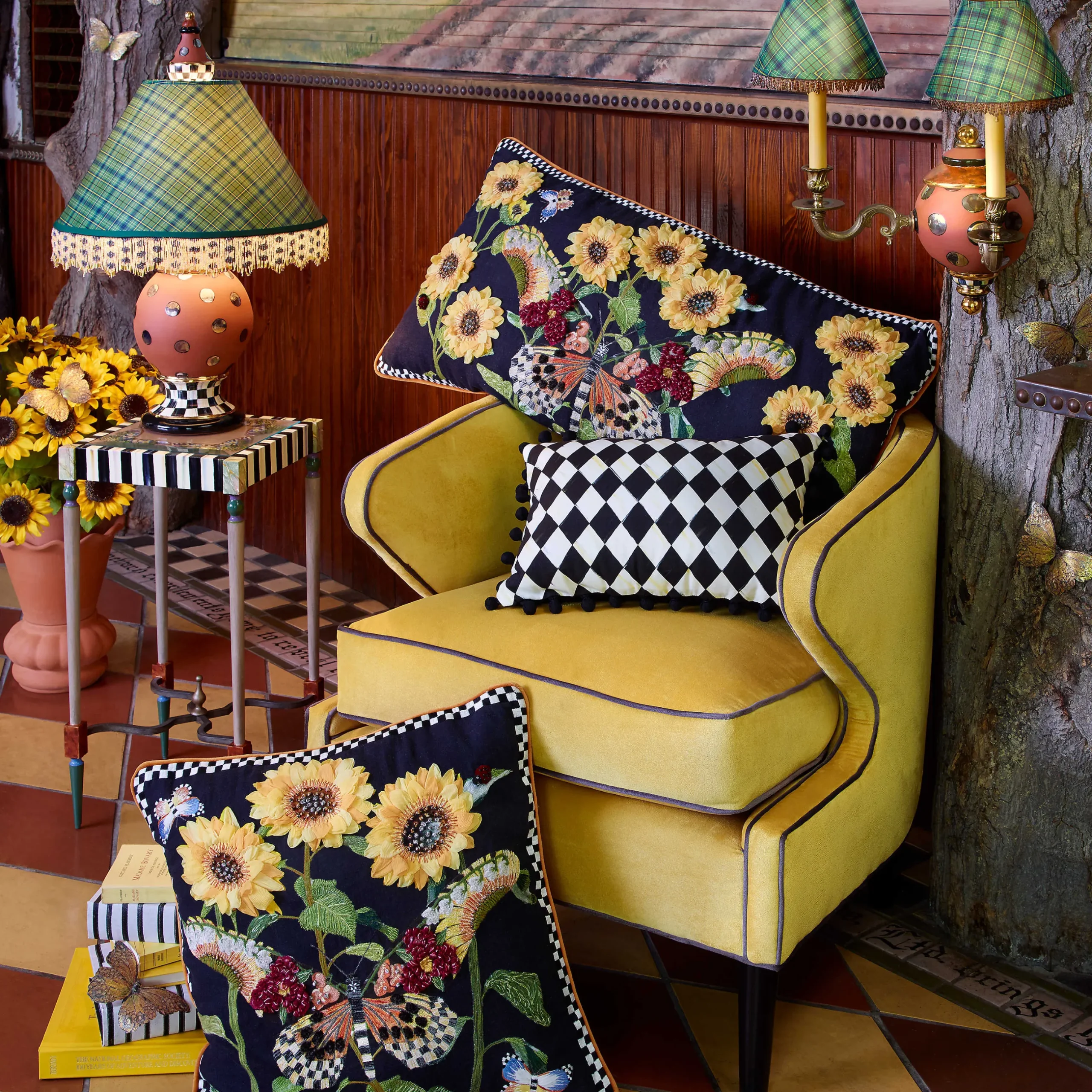 Hot MacKenzie-Childs Monarch Butterfly Square Pillow - Black