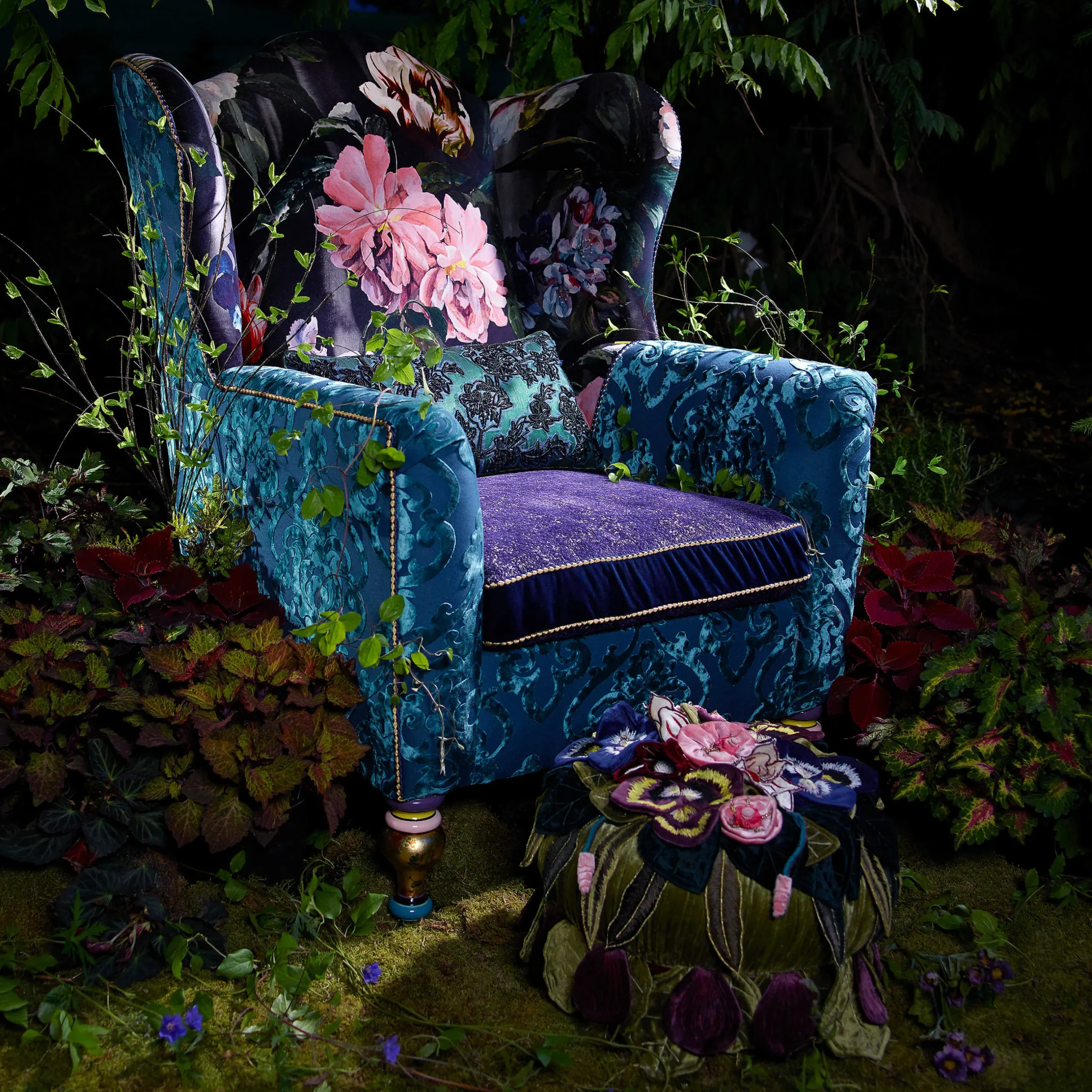 Discount MacKenzie-Childs Moonlight Garden Off The Record Wing Chair