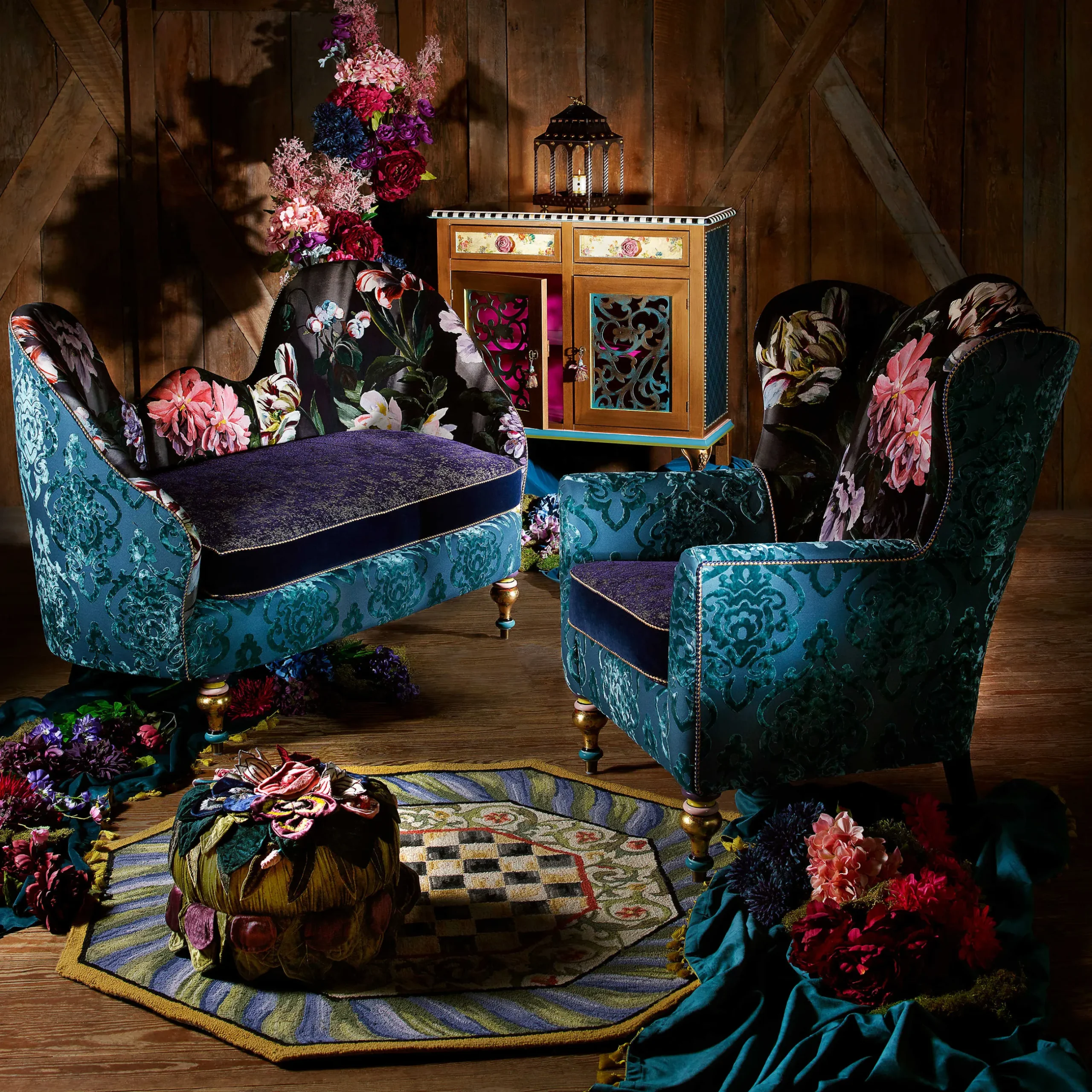 Discount MacKenzie-Childs Moonlight Garden Off The Record Wing Chair