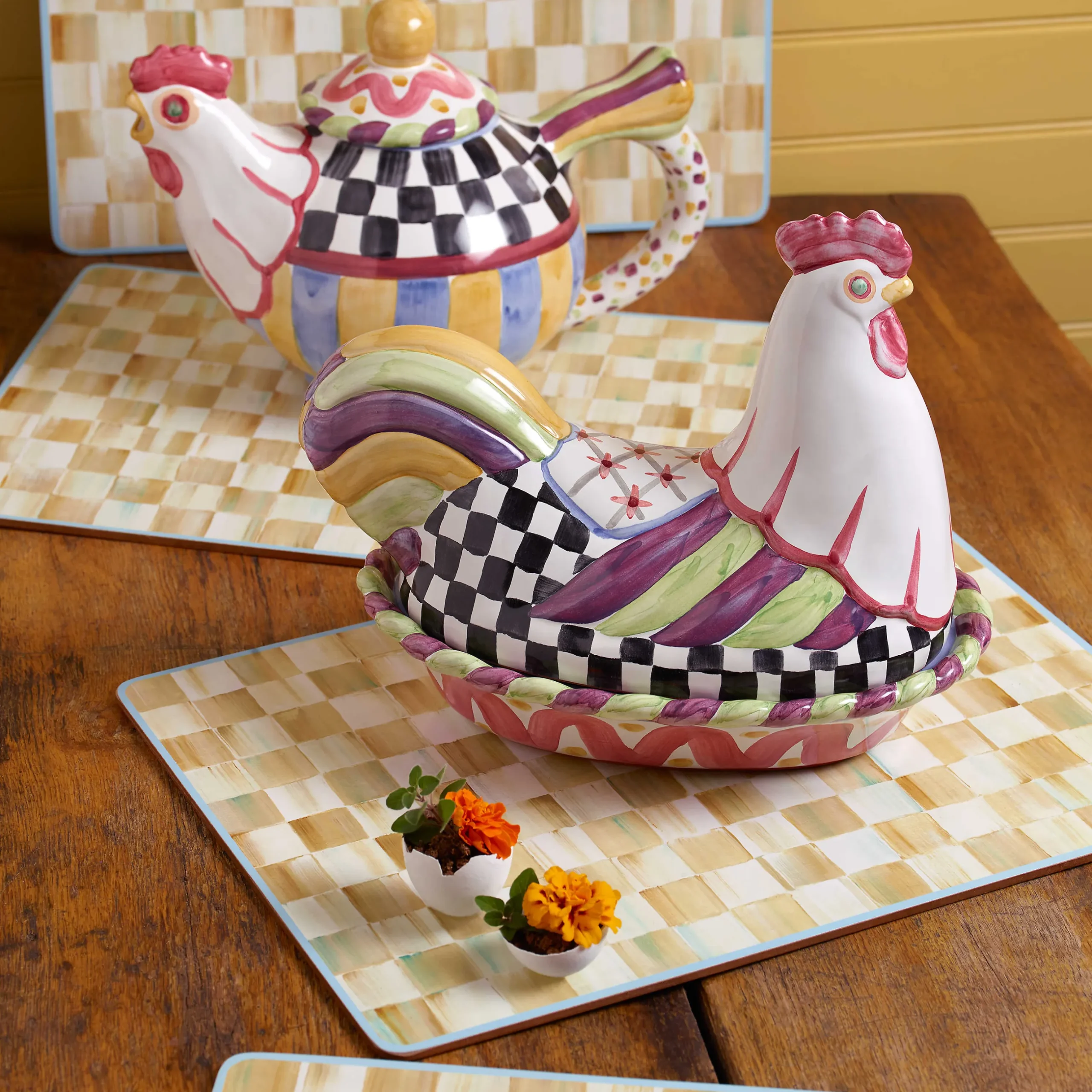 Best MacKenzie-Childs Parchment Check Cork Back Placemats - Set Of 4