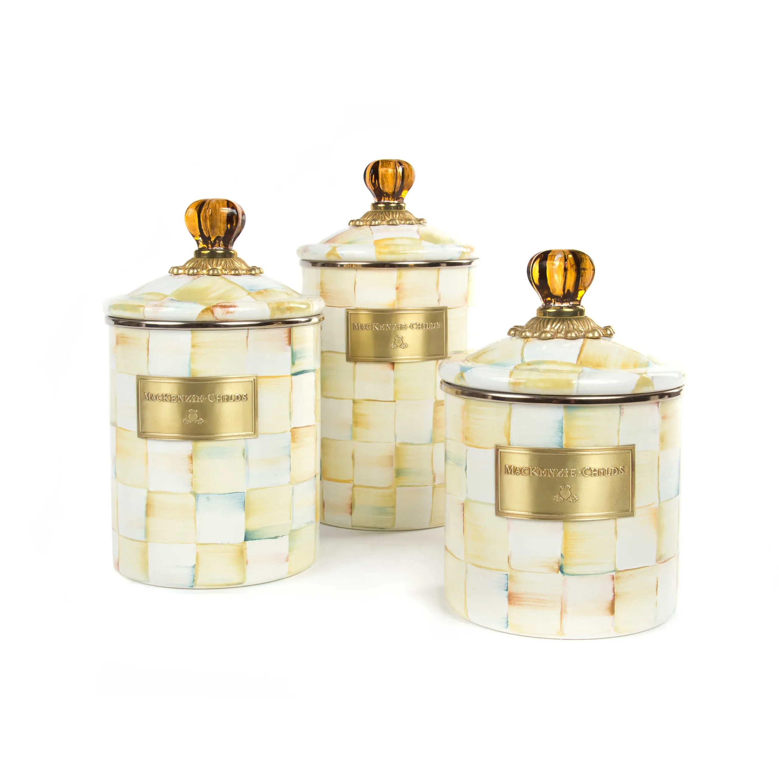 Outlet MacKenzie-Childs Parchment Check Enamel Canister - Large
