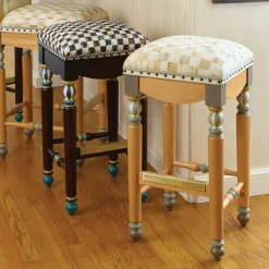 New MacKenzie-Childs Parchment Check Underpinnings Bar Stool