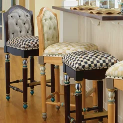 Sale MacKenzie-Childs Parchment Check Underpinnings Bar Stool With Back