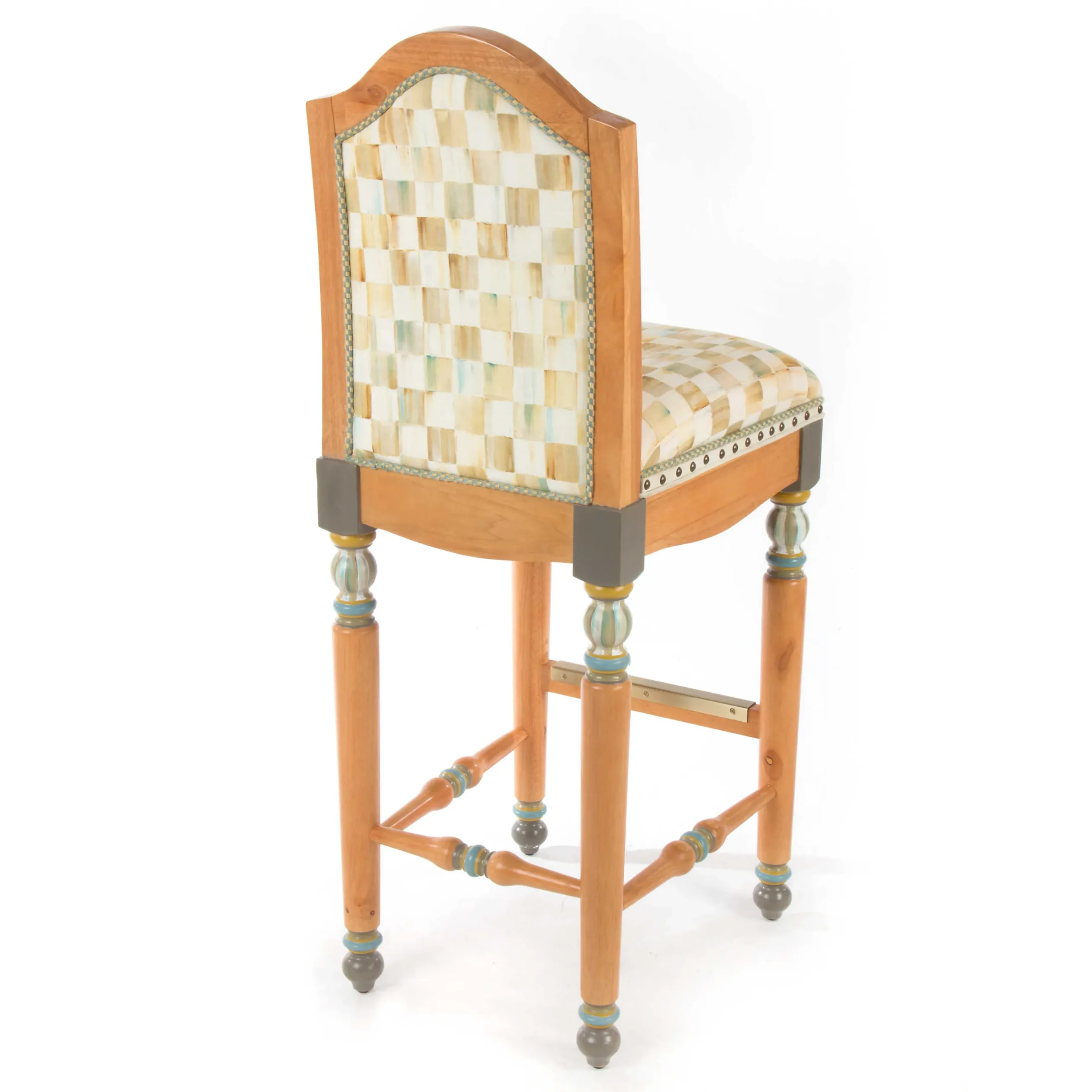Sale MacKenzie-Childs Parchment Check Underpinnings Bar Stool With Back
