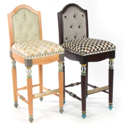 Sale MacKenzie-Childs Parchment Check Underpinnings Bar Stool With Back