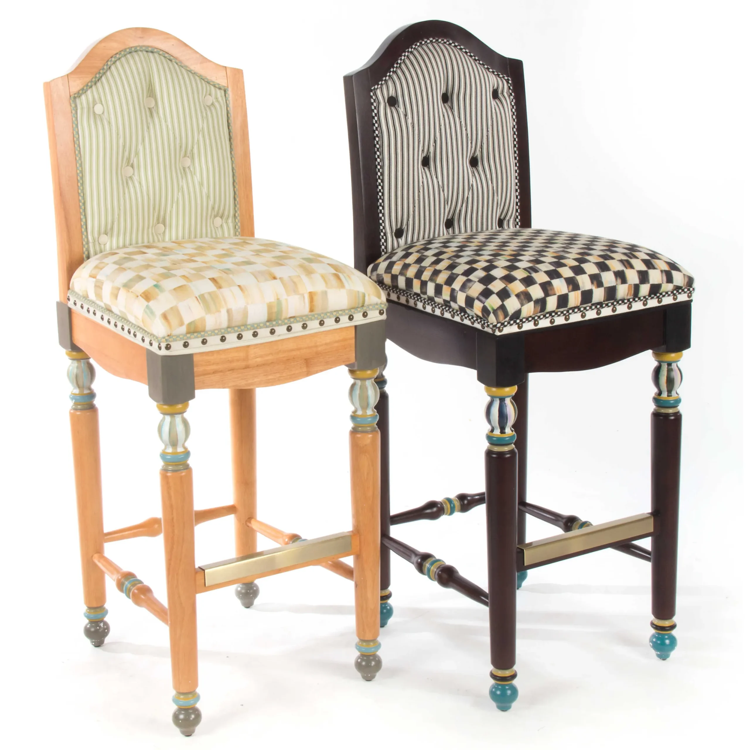 Sale MacKenzie-Childs Parchment Check Underpinnings Bar Stool With Back