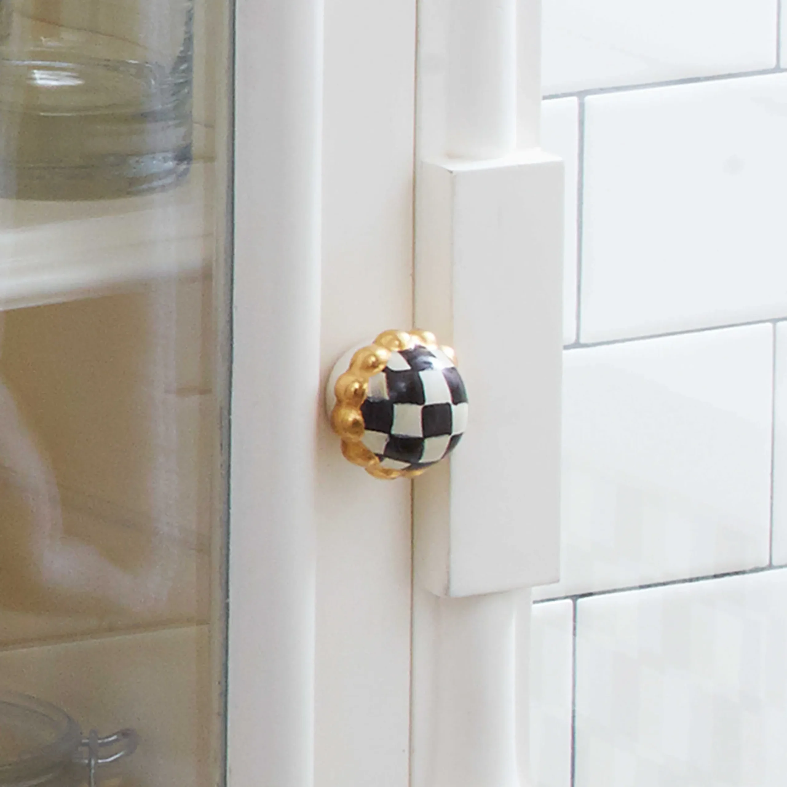 Clearance MacKenzie-Childs Petit Four Round Knob - Courtly Check