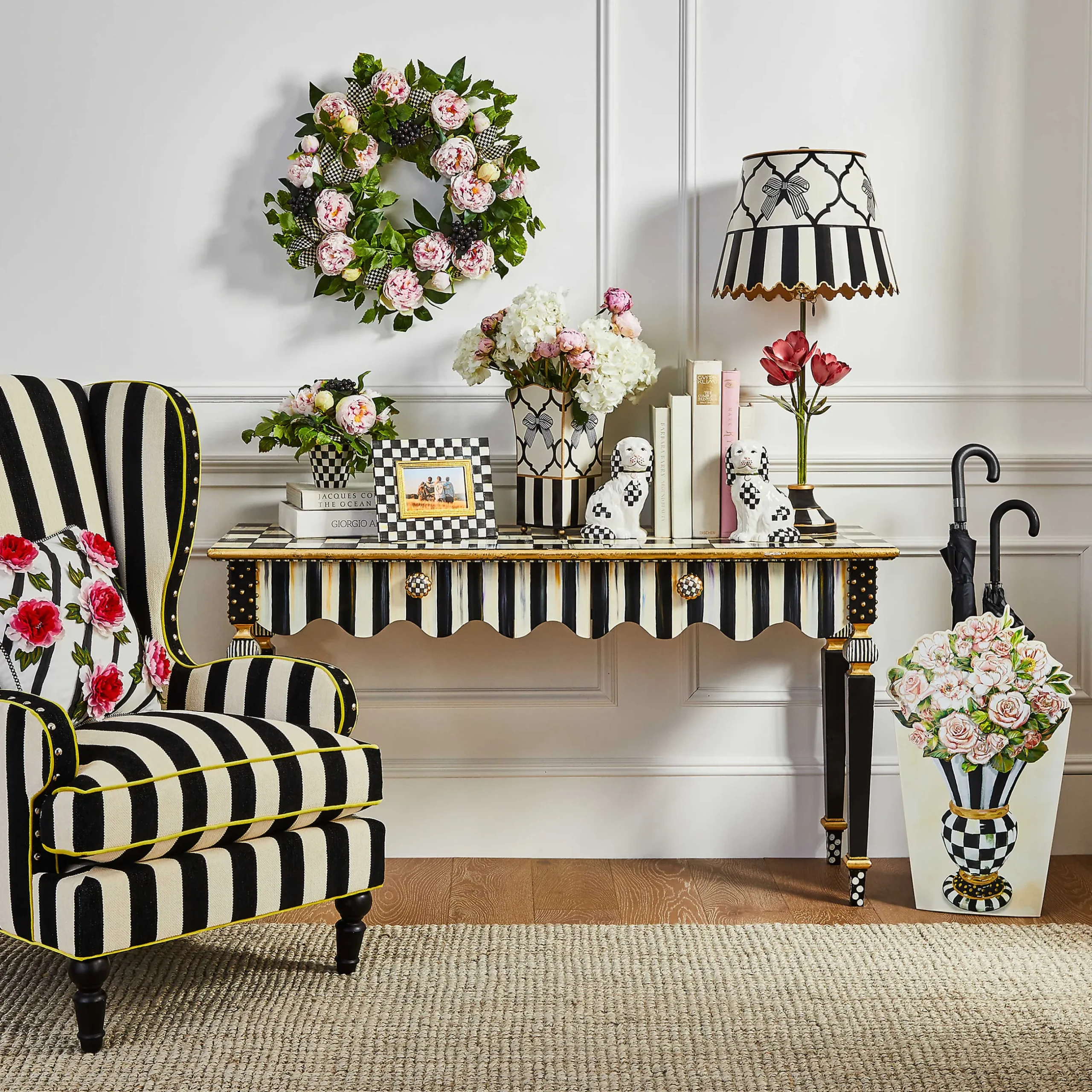 New MacKenzie-Childs Raindrops & Roses Umbrella Stand