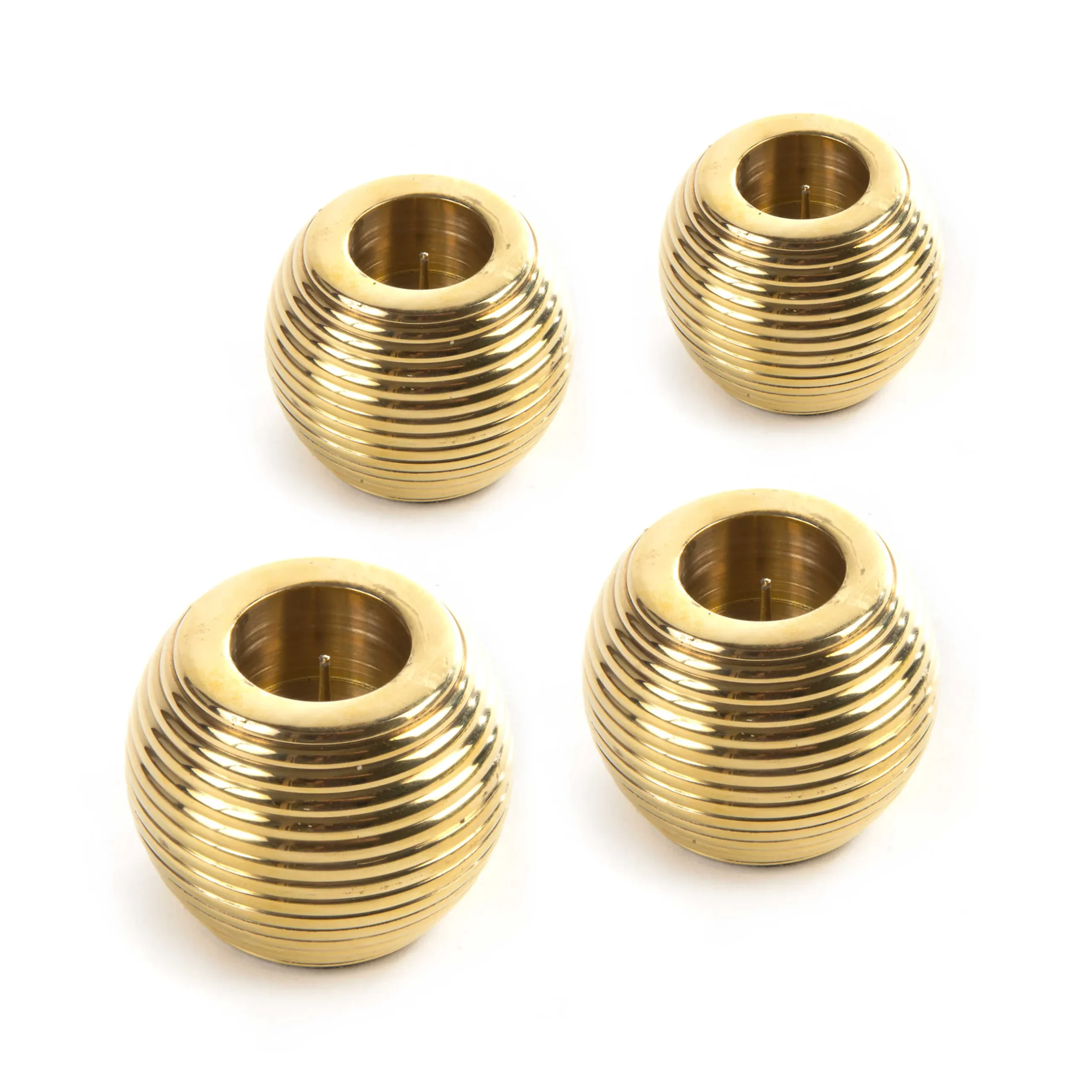Clearance MacKenzie-Childs Ribbed Sphere Candle Holders - Gold - Set Of 4