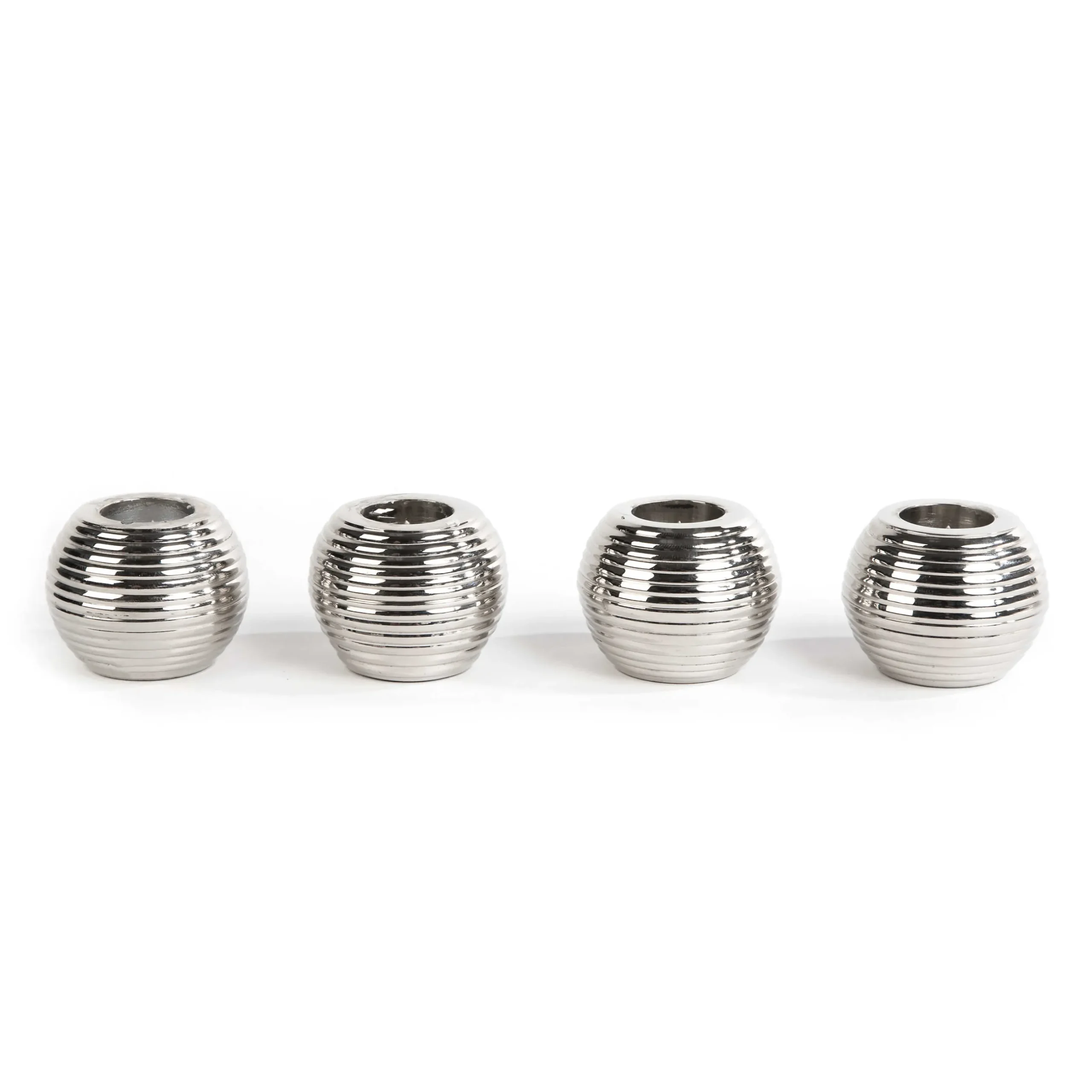 Clearance MacKenzie-Childs Ribbed Sphere Candle Holders - Silver - Set Of 4