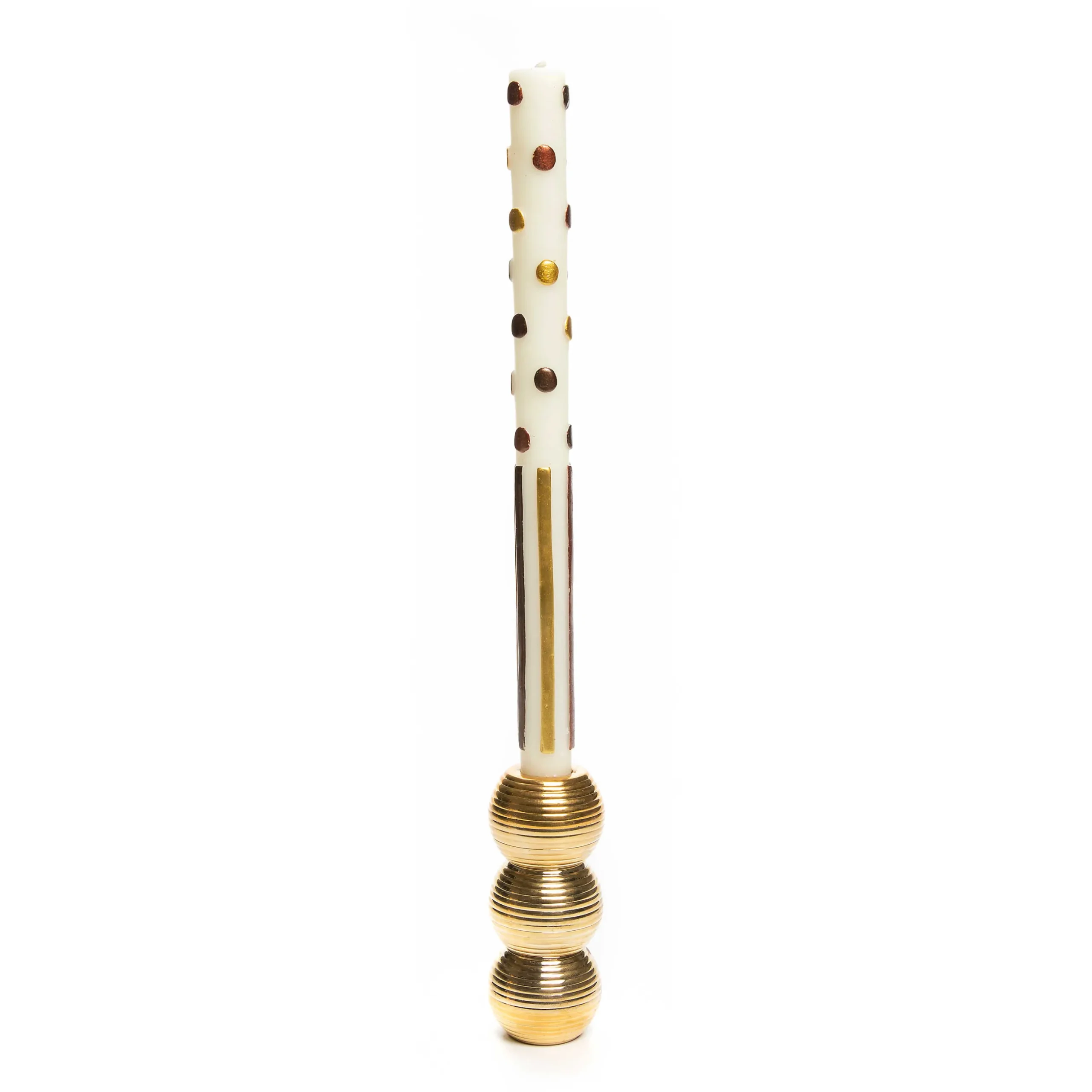Best MacKenzie-Childs Ribbed Triple Sphere Candle Holder - Gold