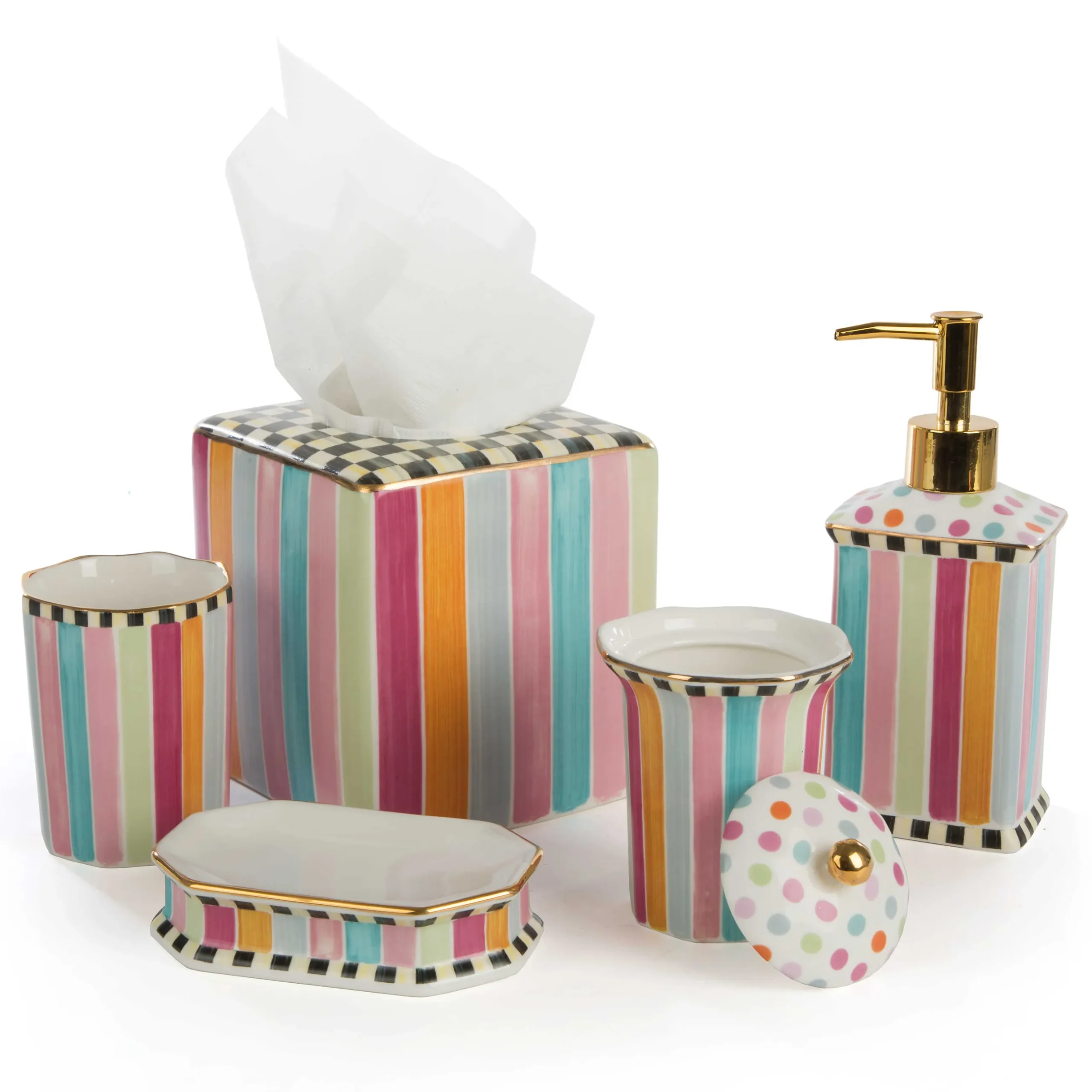 MacKenzie-Childs Ribbon & Dot Boutique Tissue Box Holder