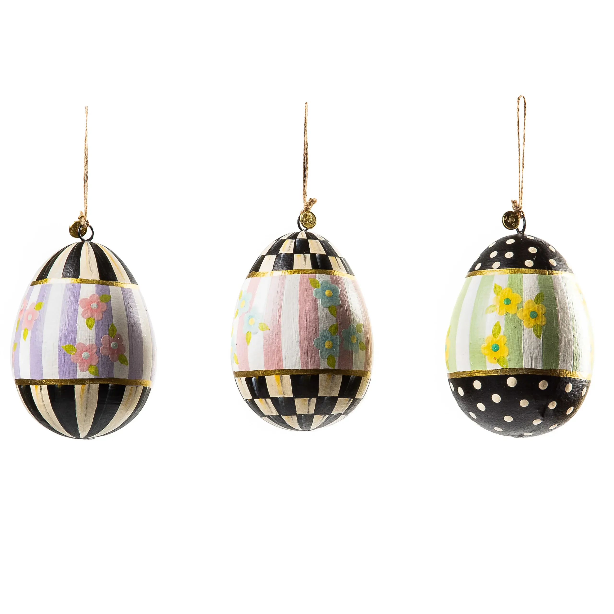 New MacKenzie-Childs Rose Garden Egg Ornaments - Set Of 3