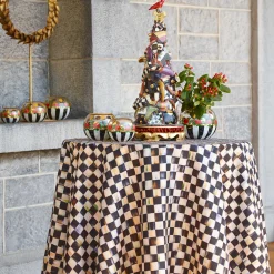 New MacKenzie-Childs 90" Round Courtly Check Tablecloth - Black Trim