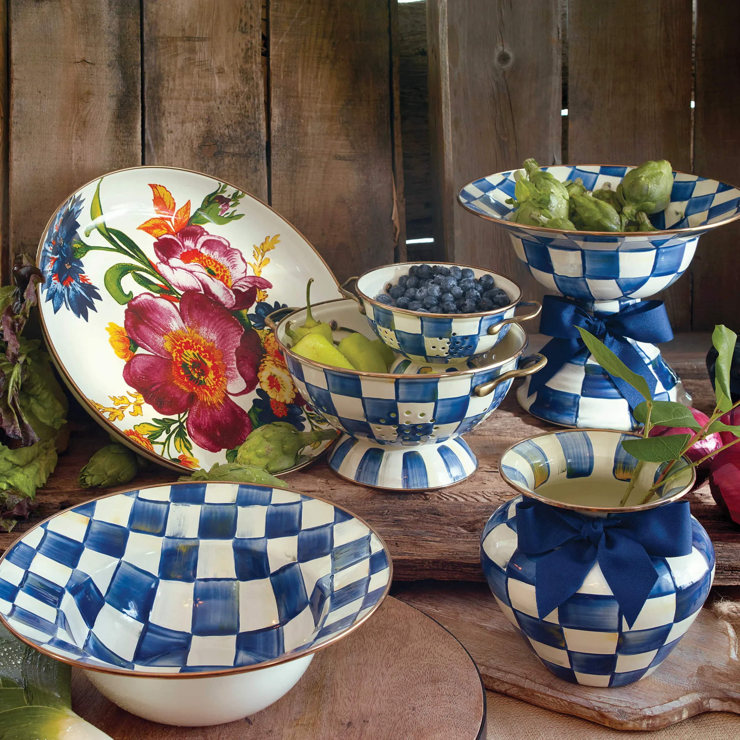 New MacKenzie-Childs Royal Check Enamel Colander - Small