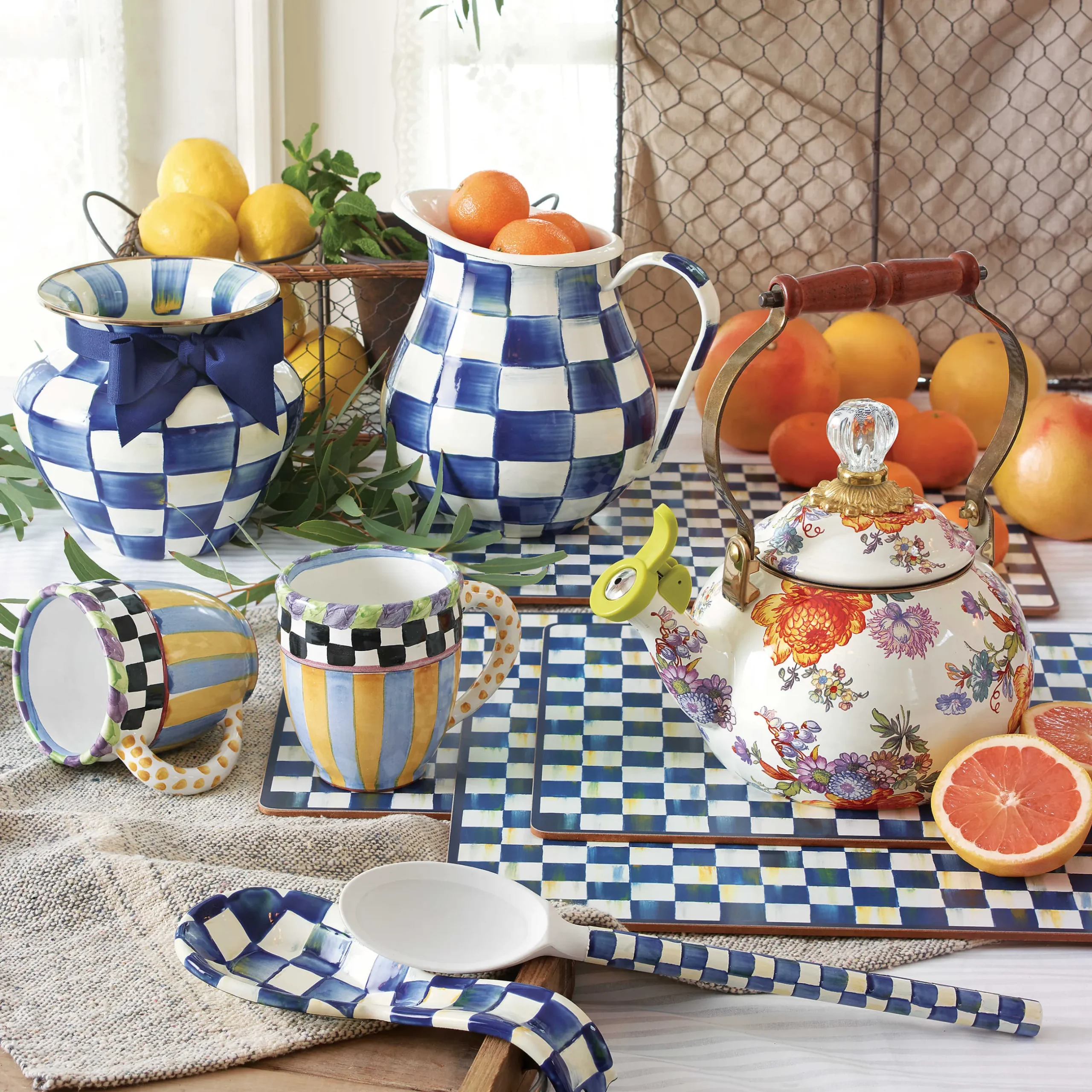 New MacKenzie-Childs Royal Check Enamel Spoon Rest