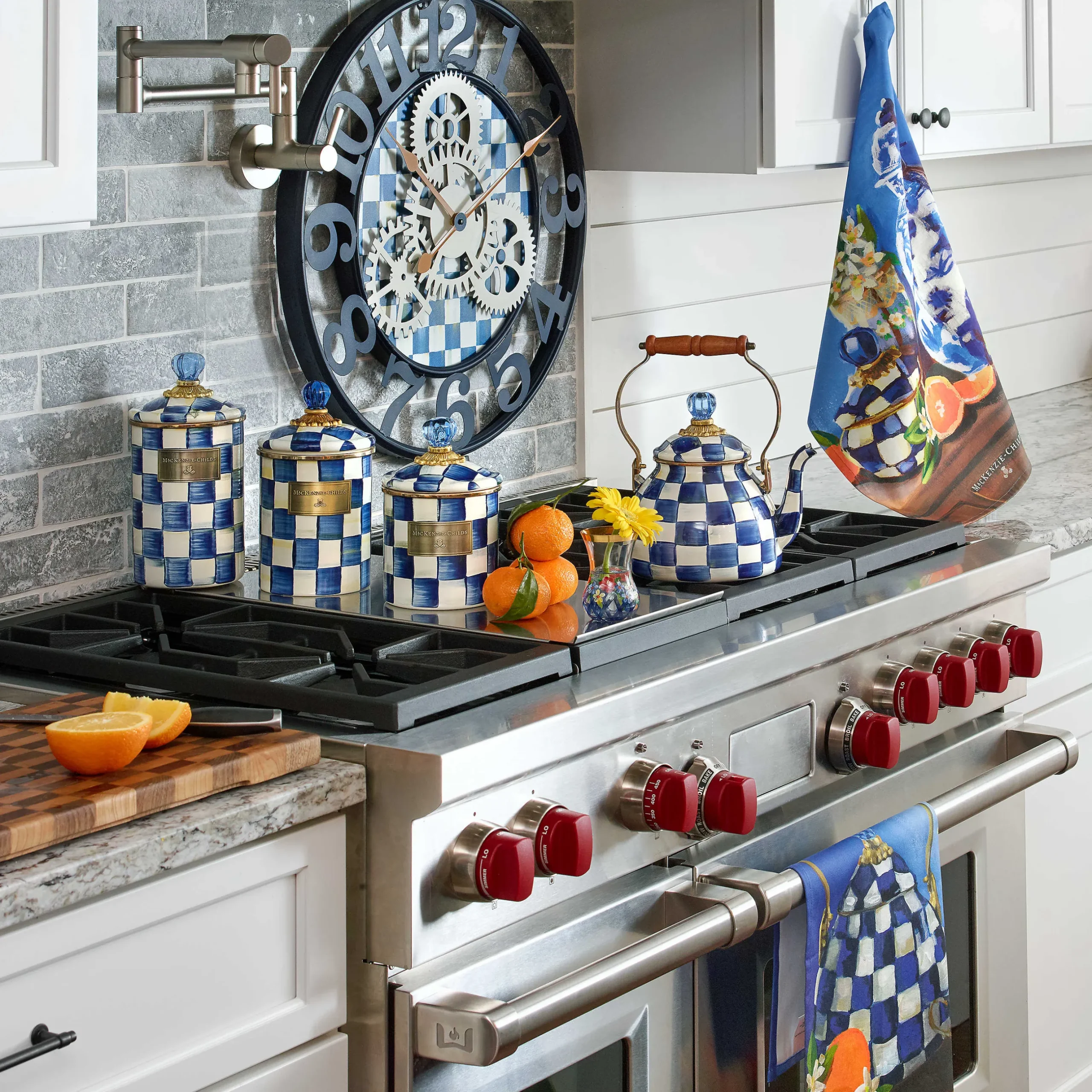 Clearance MacKenzie-Childs Royal Check Enamel Tea Kettle - 2 Quart