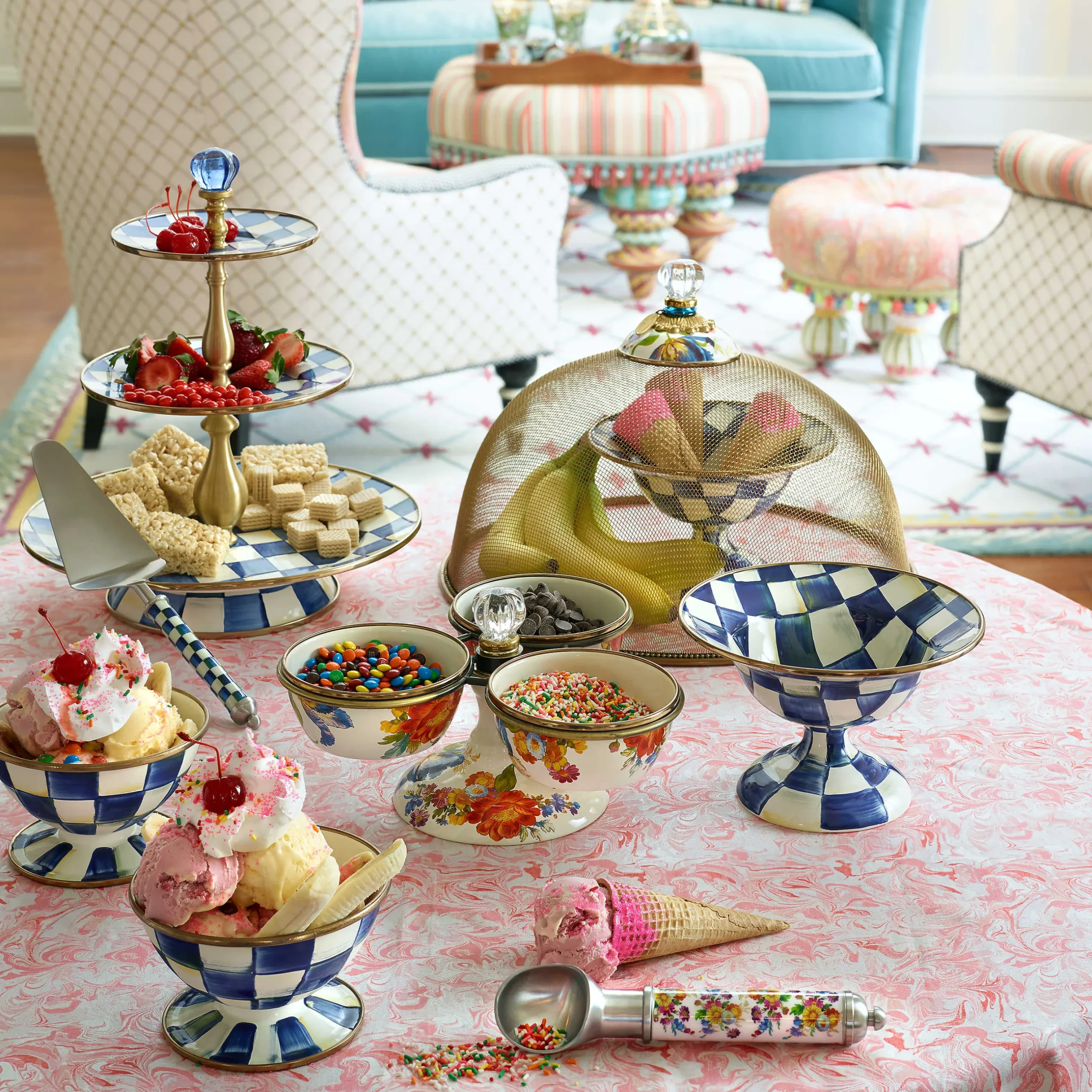 Best MacKenzie-Childs Royal Check Enamel Three Tier Sweet Stand