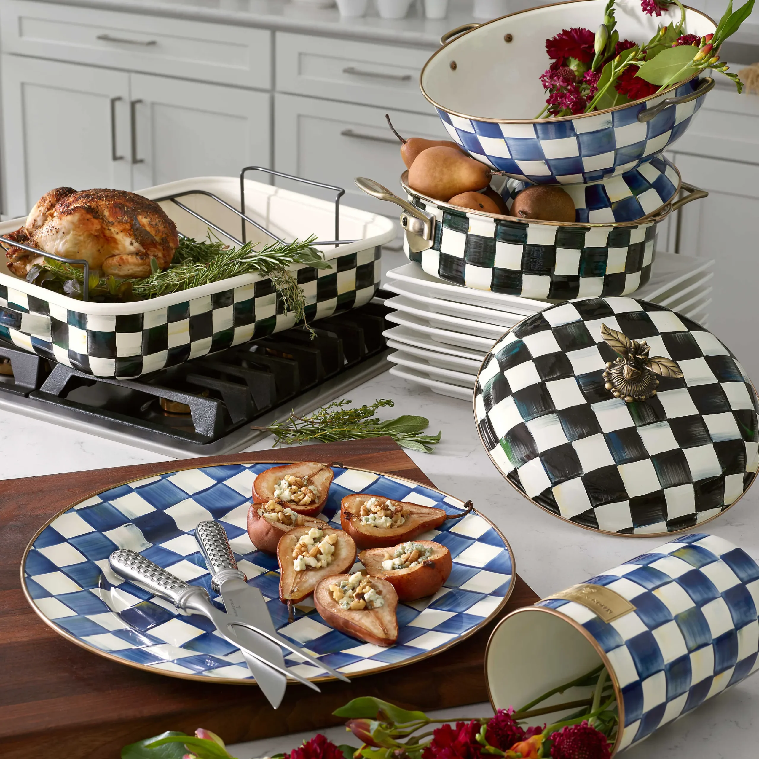 New MacKenzie-Childs Royal Check Enamel Utensil Holder