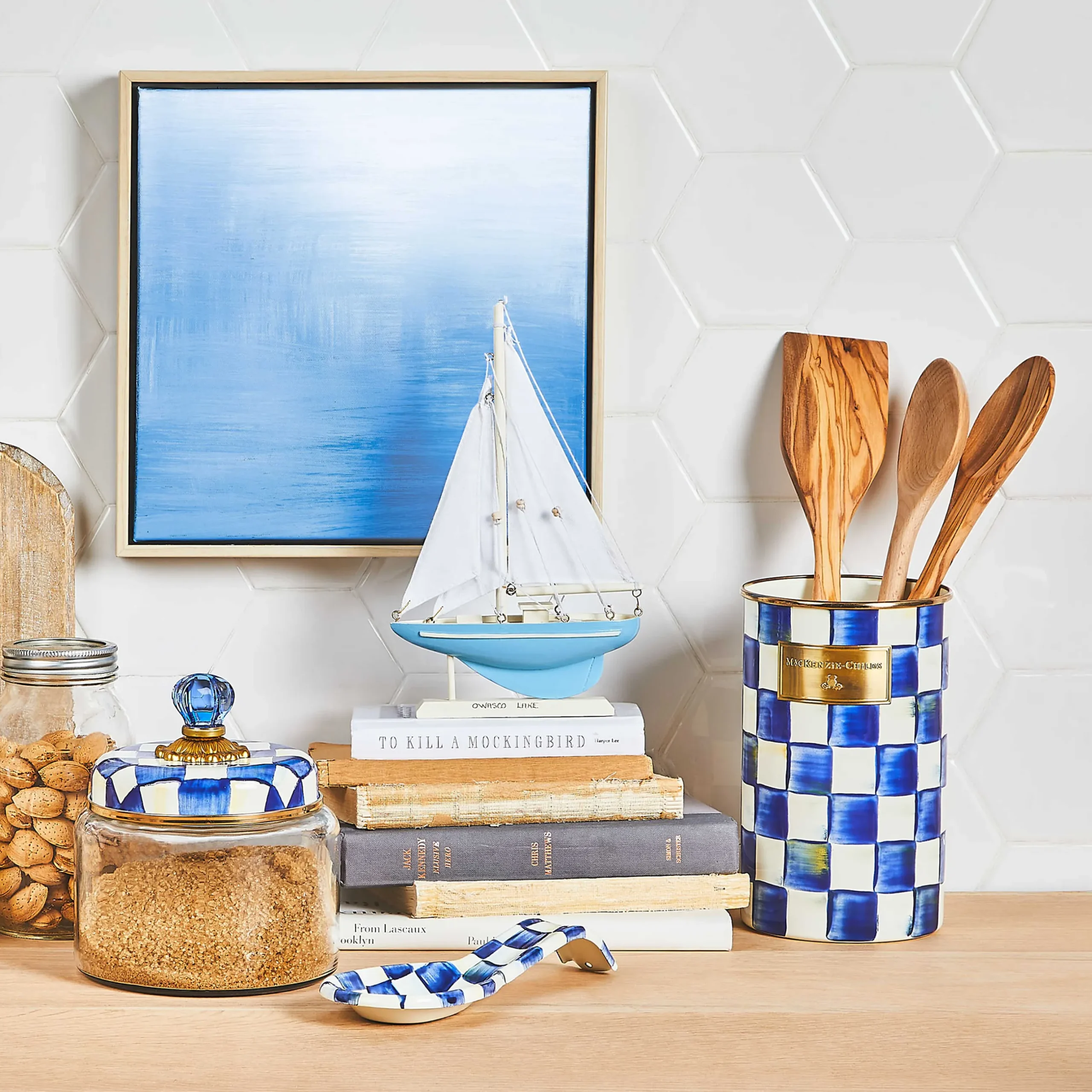 New MacKenzie-Childs Royal Check Enamel Utensil Holder