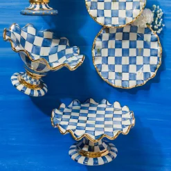 Outlet MacKenzie-Childs Royal Check Fluted Cake Stand