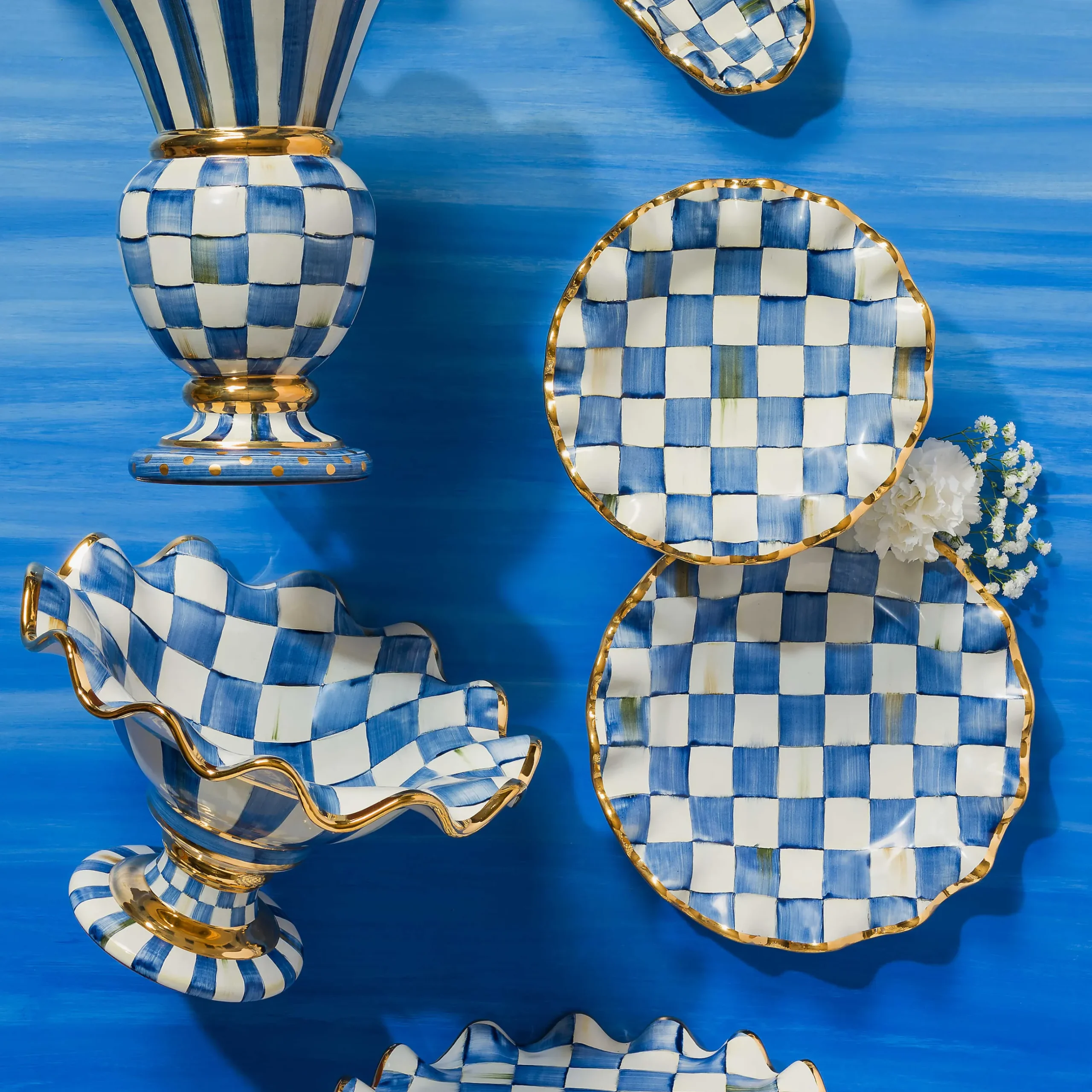 Outlet MacKenzie-Childs Royal Check Fluted Dessert Plate