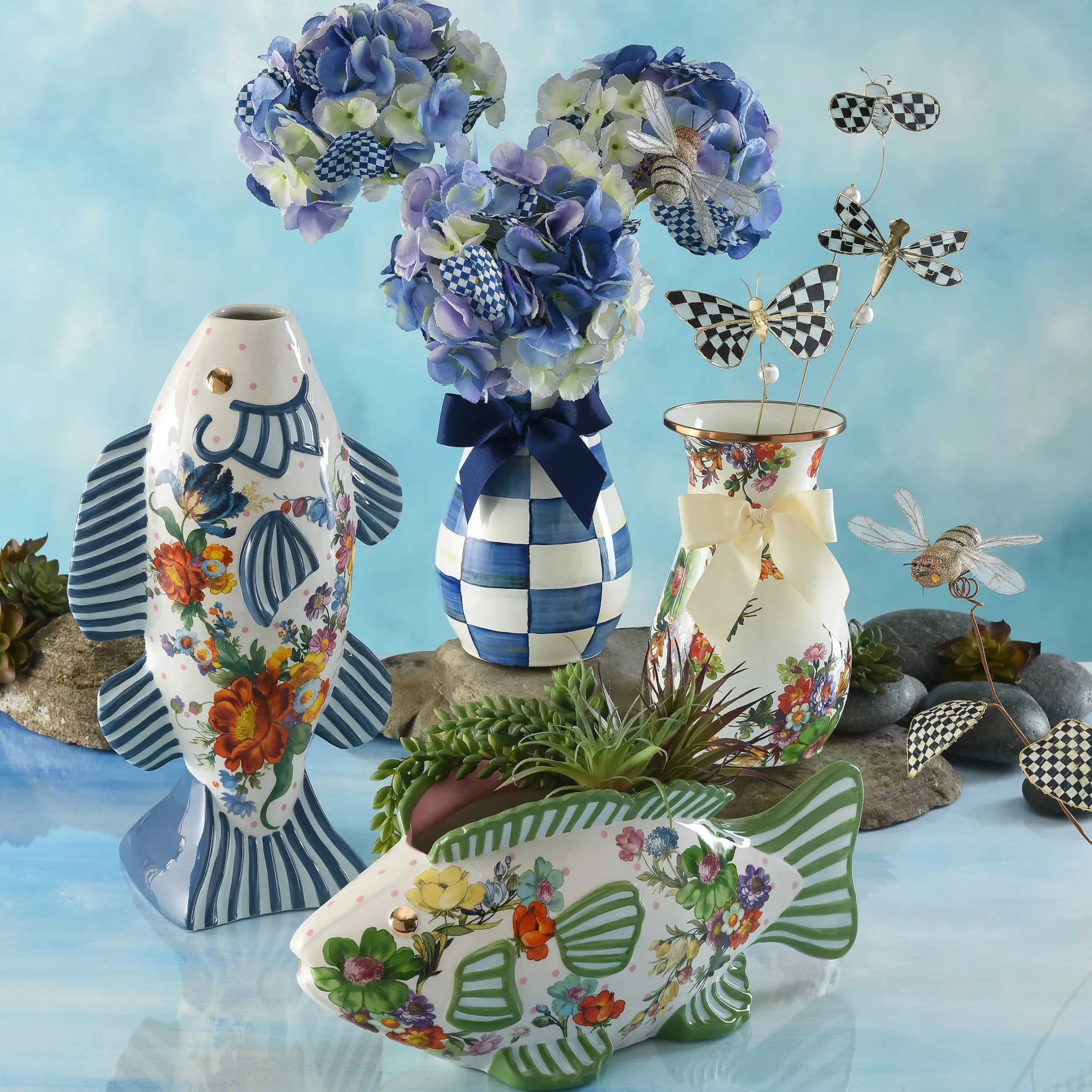 Sale MacKenzie-Childs Royal Check Hydrangea - Blue