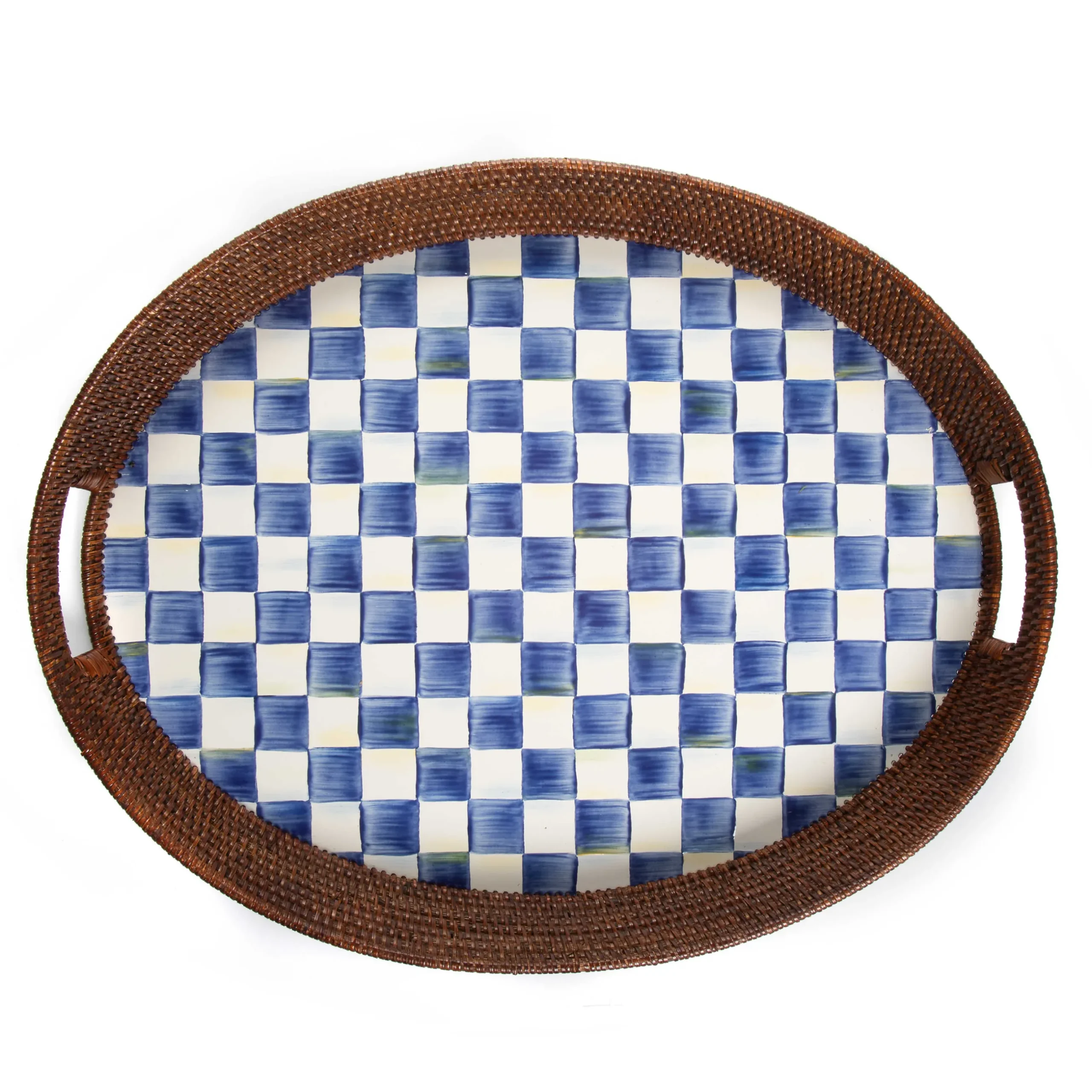 Discount MacKenzie-Childs Royal Check Rattan & Enamel Party Tray
