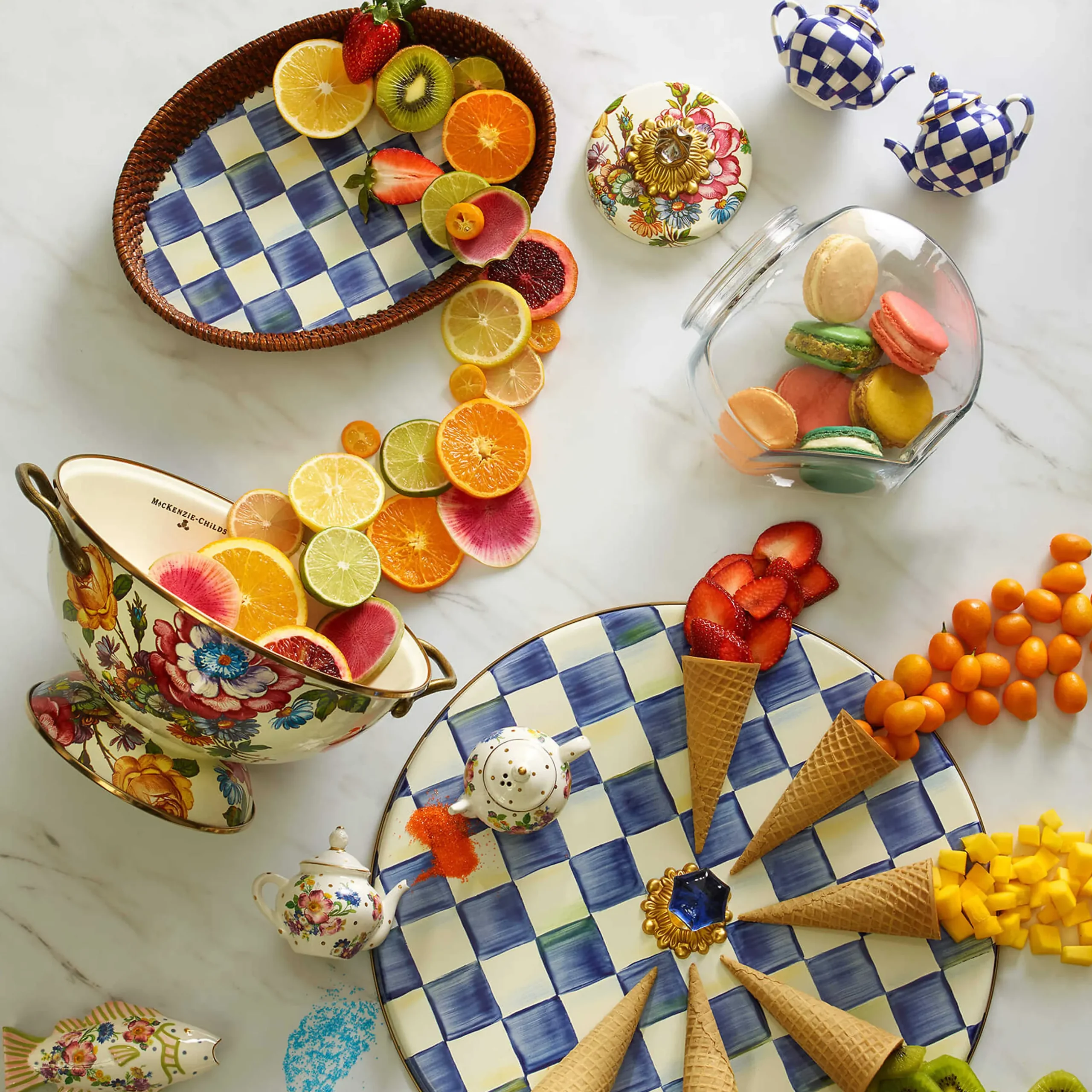 Online MacKenzie-Childs Royal Check Rattan & Enamel Tray - Small