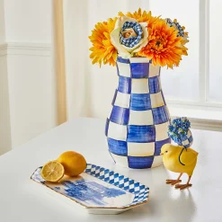 Discount MacKenzie-Childs Royal Check Tall Vase & Bouquet Set