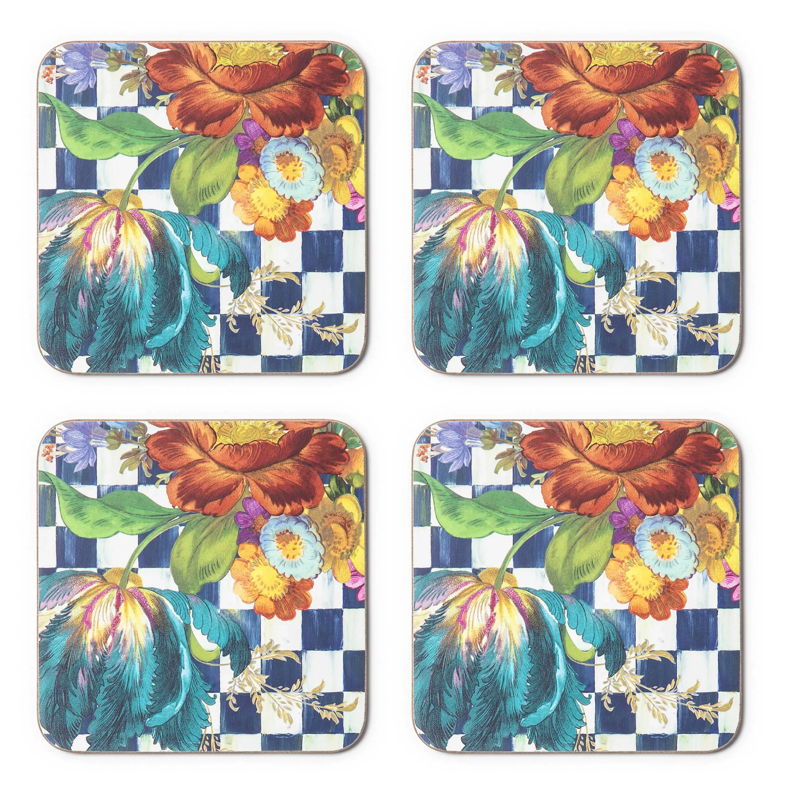 Best MacKenzie-Childs Royal Flower Market Cork Back Coasters - Set Of 4