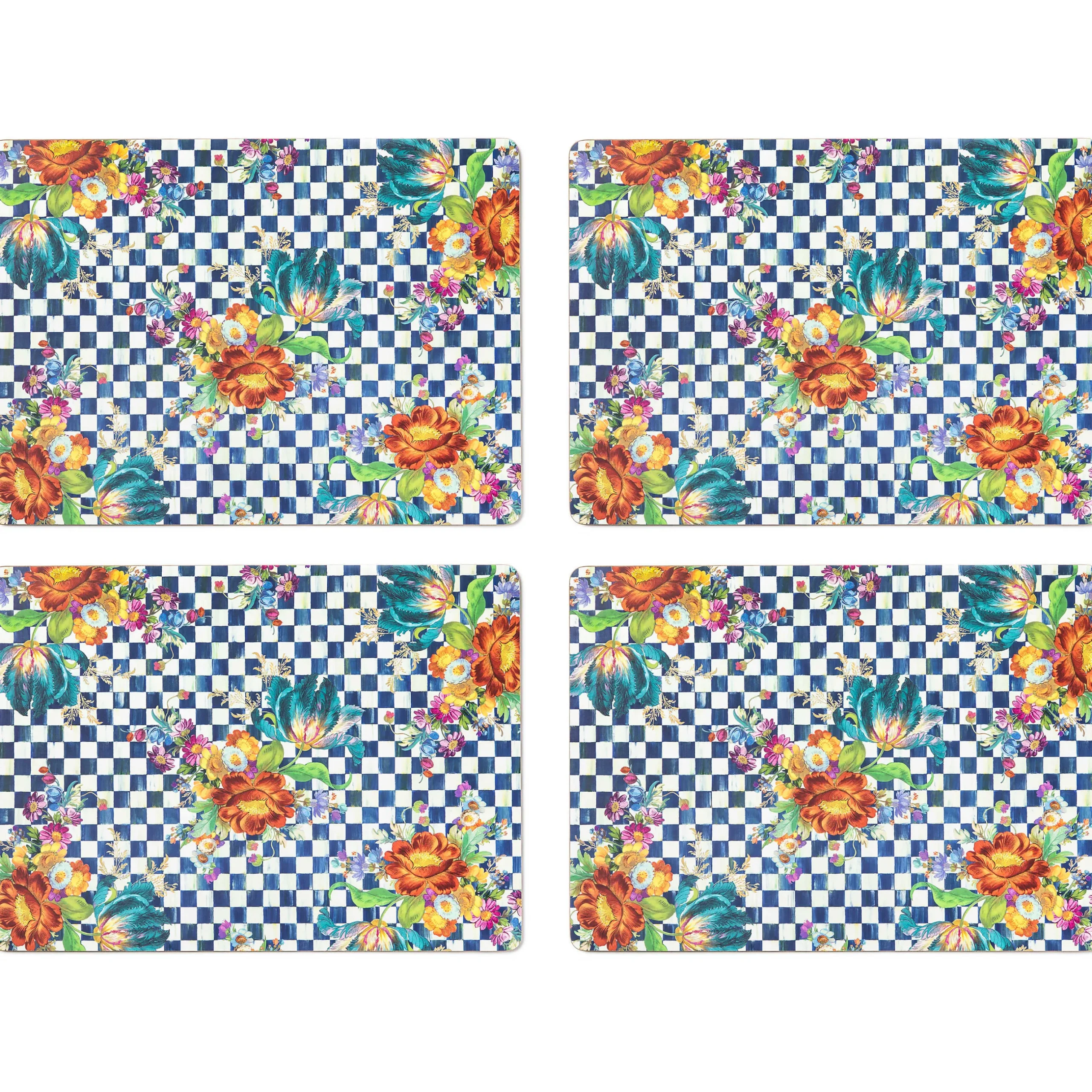 New MacKenzie-Childs Royal Flower Market Cork Back Placemats - Set Of 4