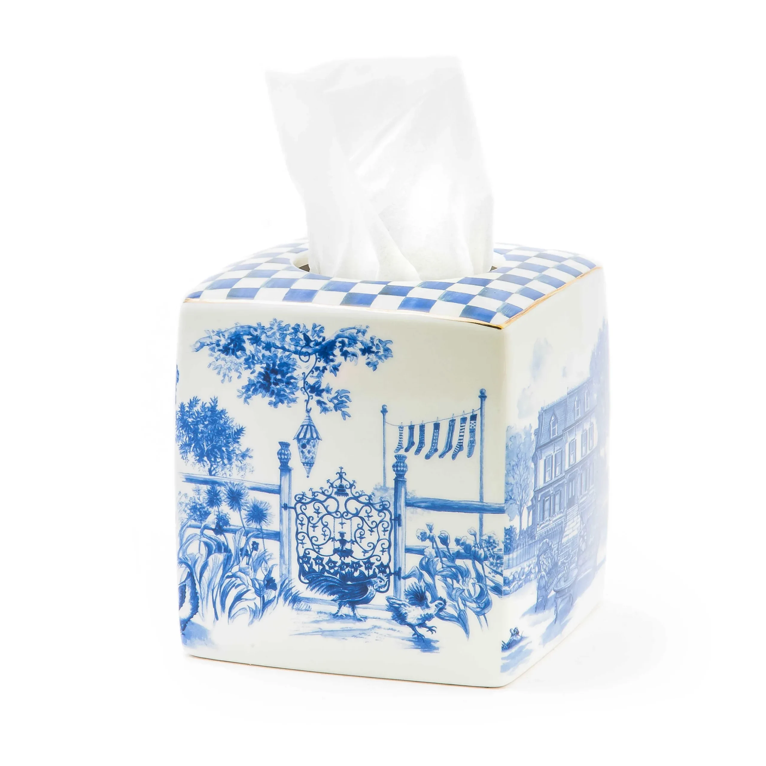 New MacKenzie-Childs Royal Toile Tissue Holder